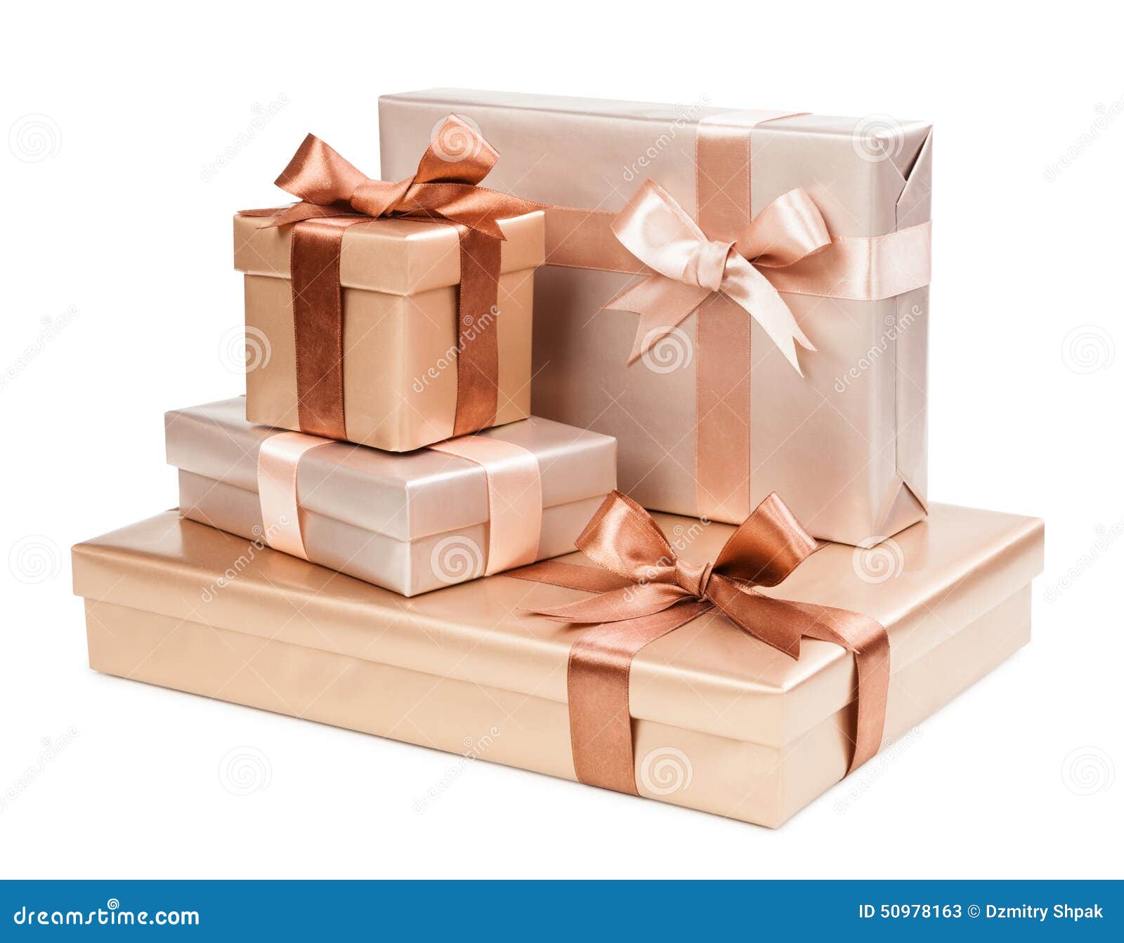 Gold Box with Gifts and Brown Bow Stock Image Image of present, party