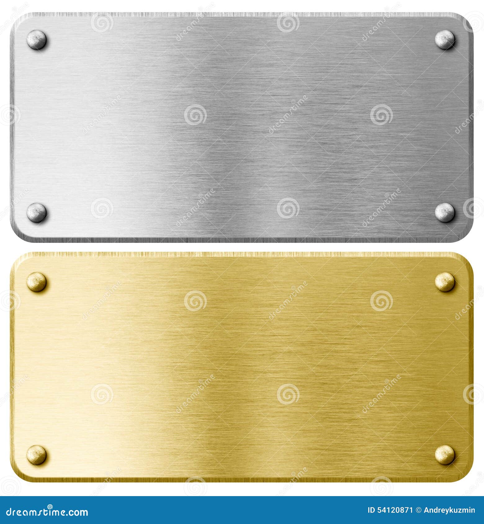 gold or brass metal plaque with rivets 