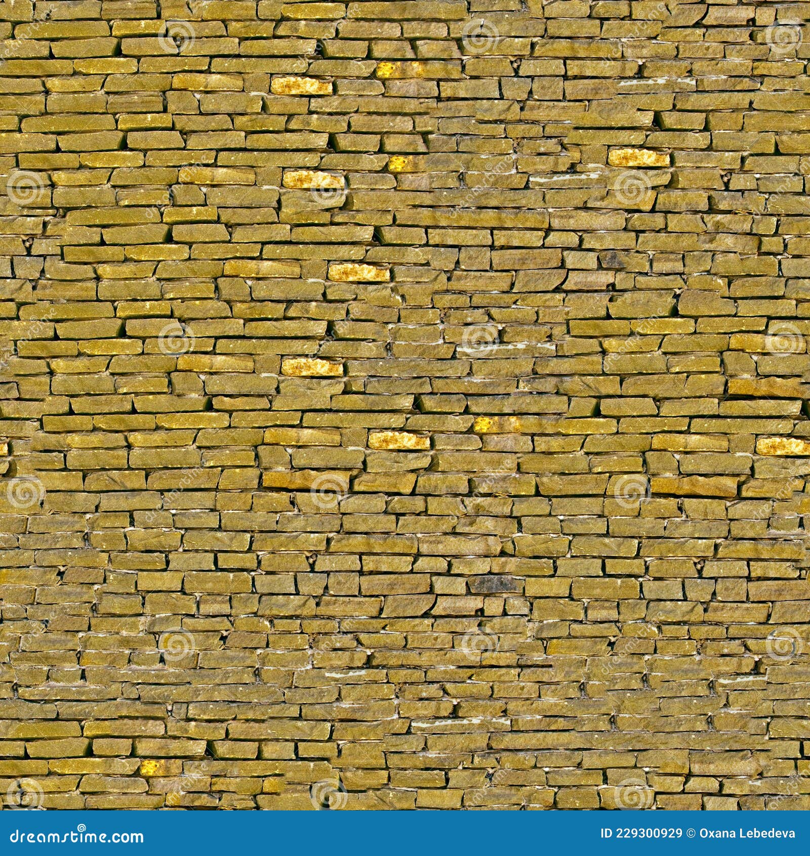 Gold Brick Wall Background. Yellow Bricks Texture Seamless Pattern