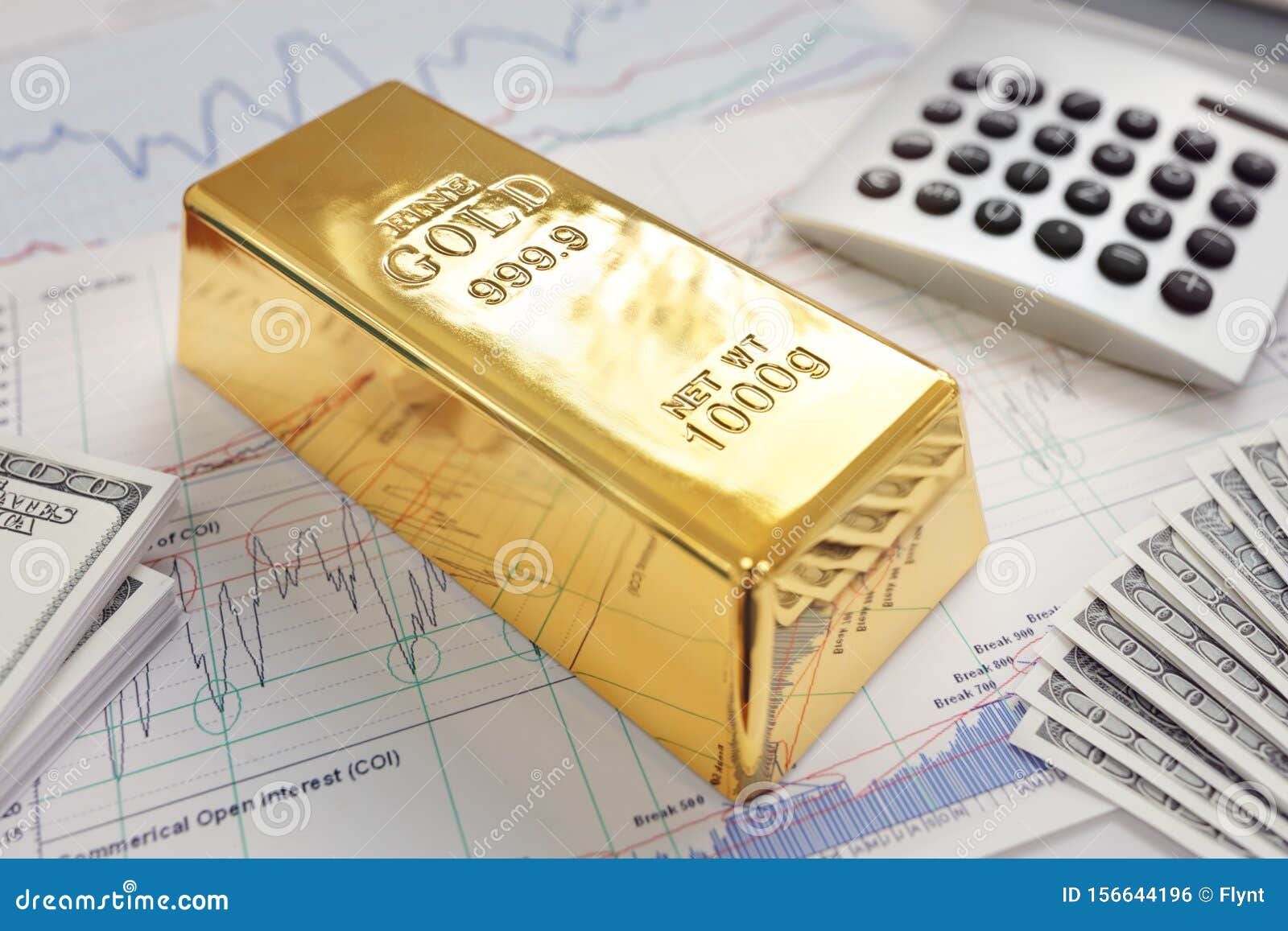 gold bullion bar on a stocks and shares chart