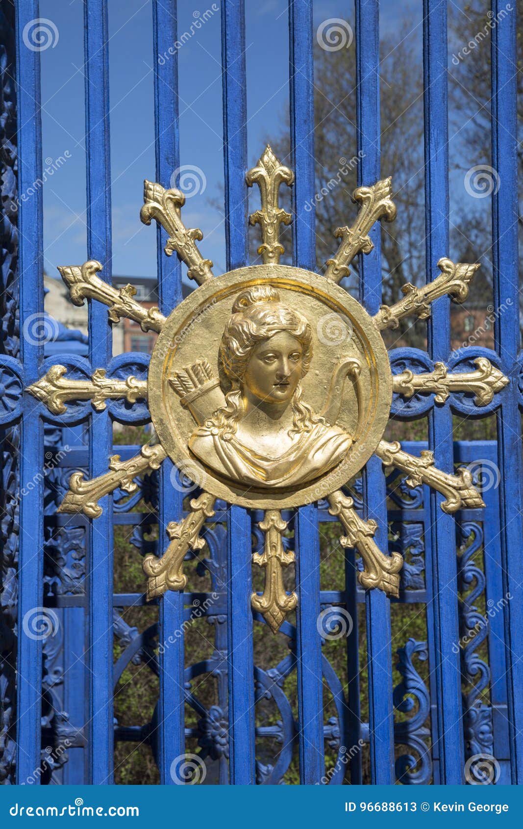 gold bust on djurgarden island park gate, stockholm
