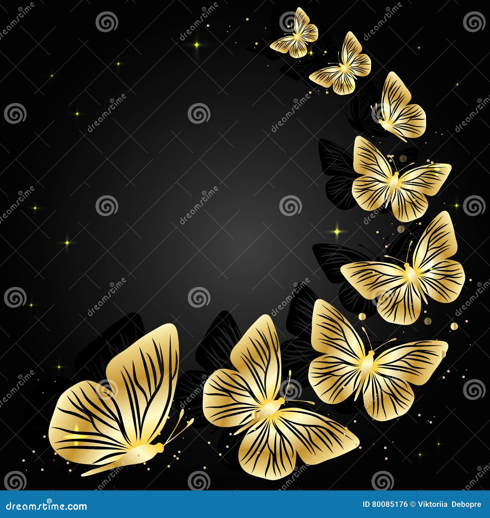 Gold Butterflies on Dark Background Stock Vector - Illustration of card,  circle: 80085176