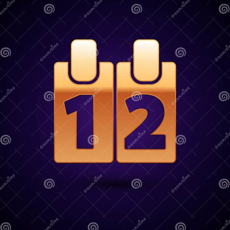 Gold Calendar Icon Isolated on Black Background. Event Reminder Symbol