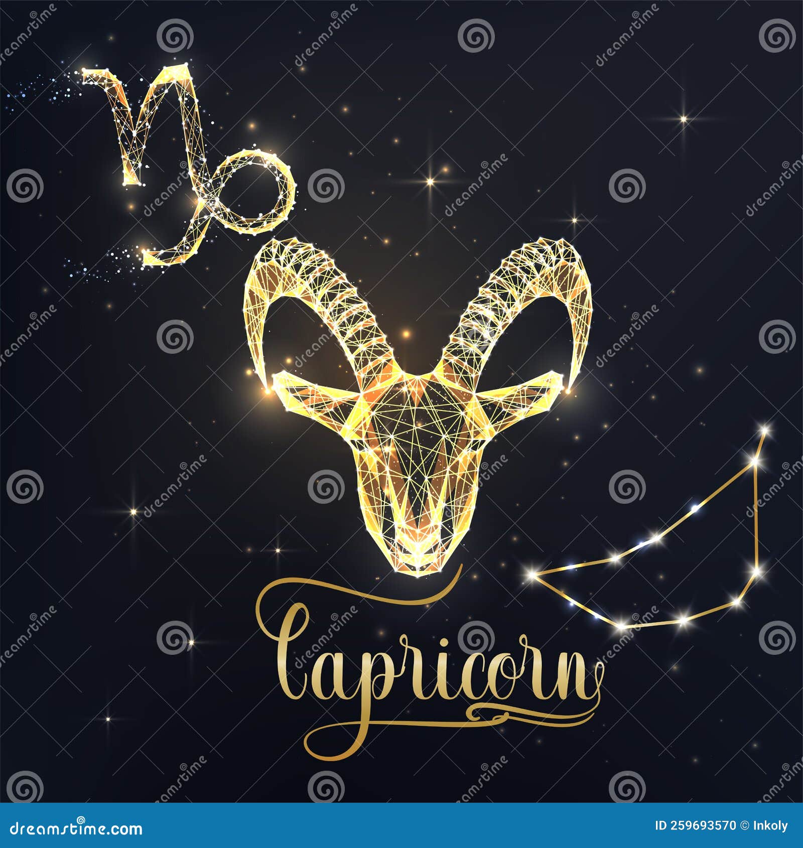 Gold Capricorn Zodiac Sign Poster with Goat Zodiac Figure, Symbol ...