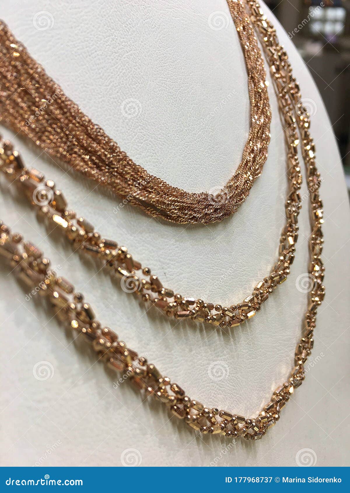 Gold Chains on a Jewelry Stand in the Shop Stock Image Image of