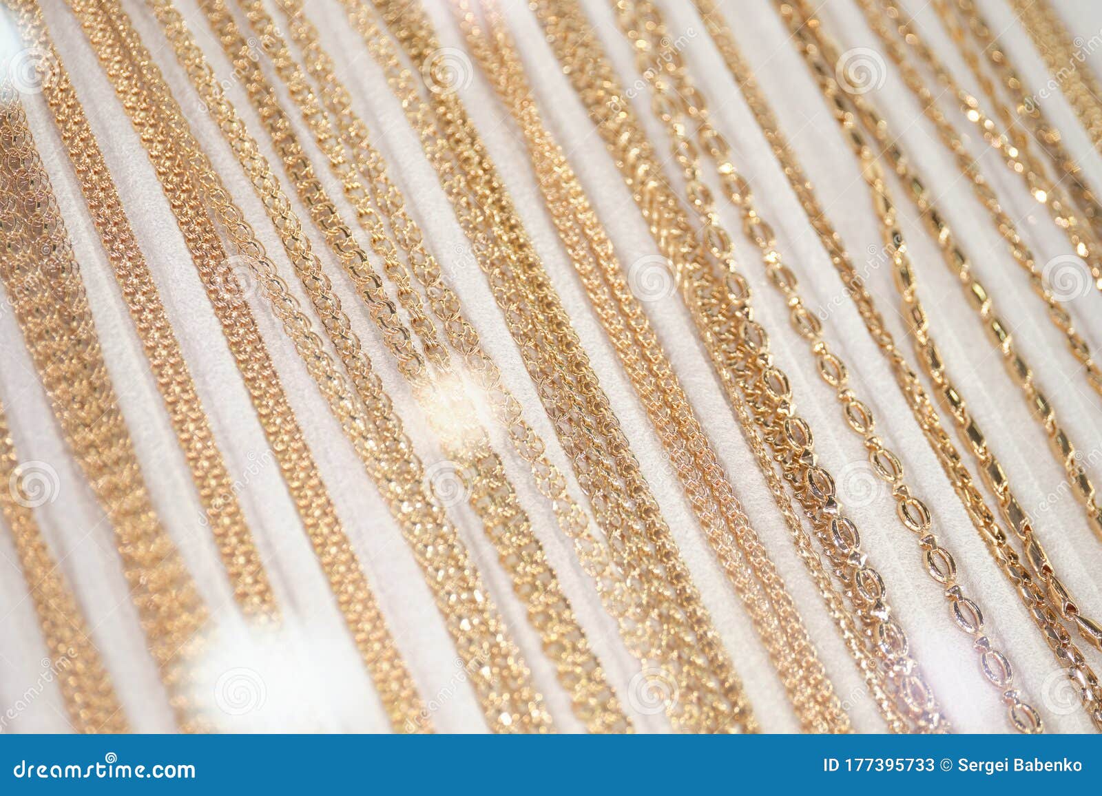 Gold Chains and Jewelry on a White Counter Stock Image Image of