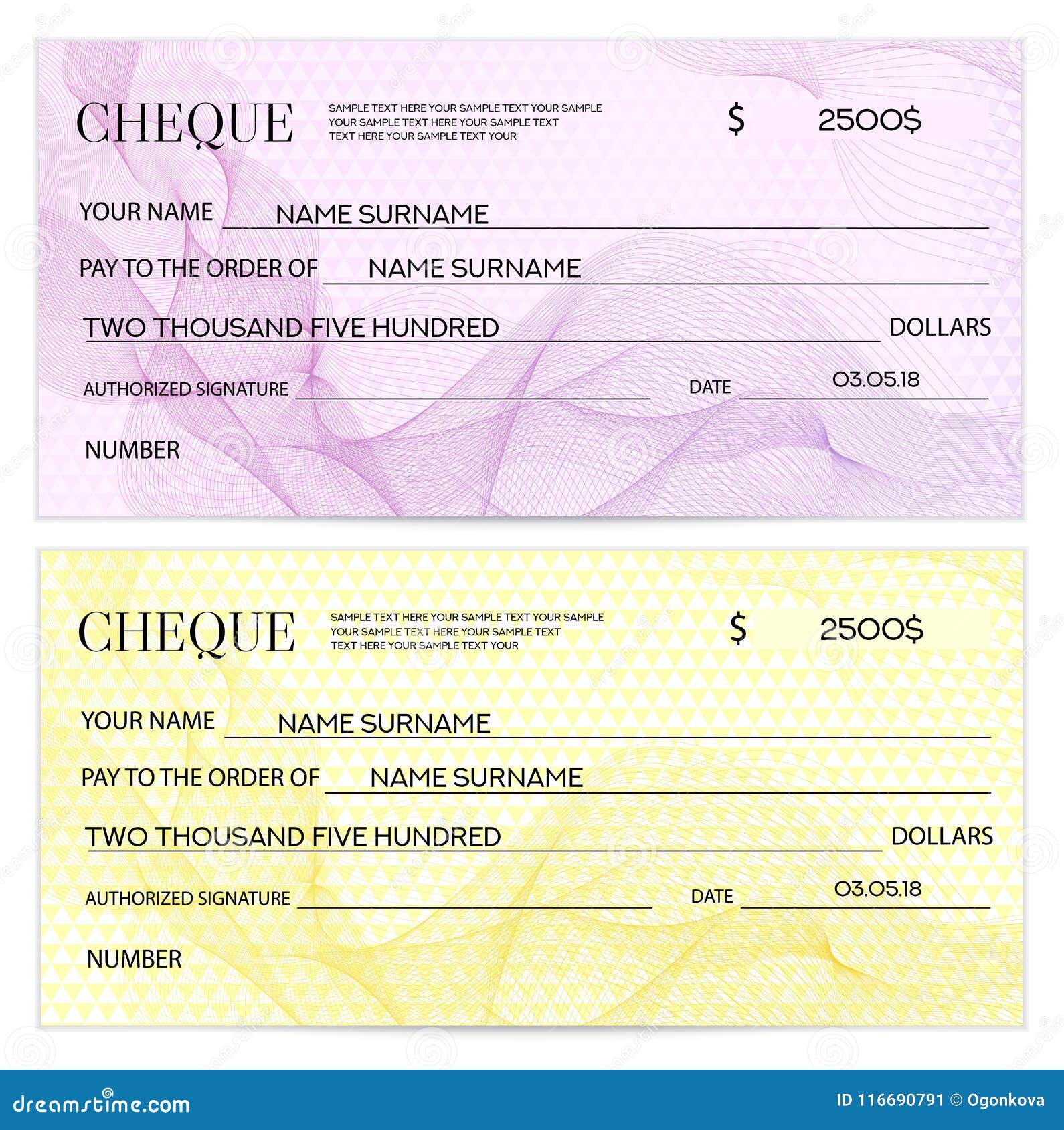 Gold Check Cheque, Chequebook Template. Guilloche Pattern with Abstract ...