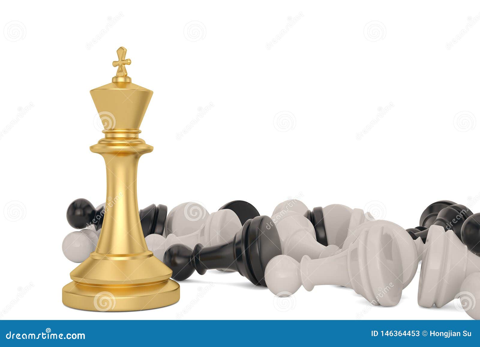 Gold Chess King Win Vs Pawns Business Concept of Leadership 3D ...