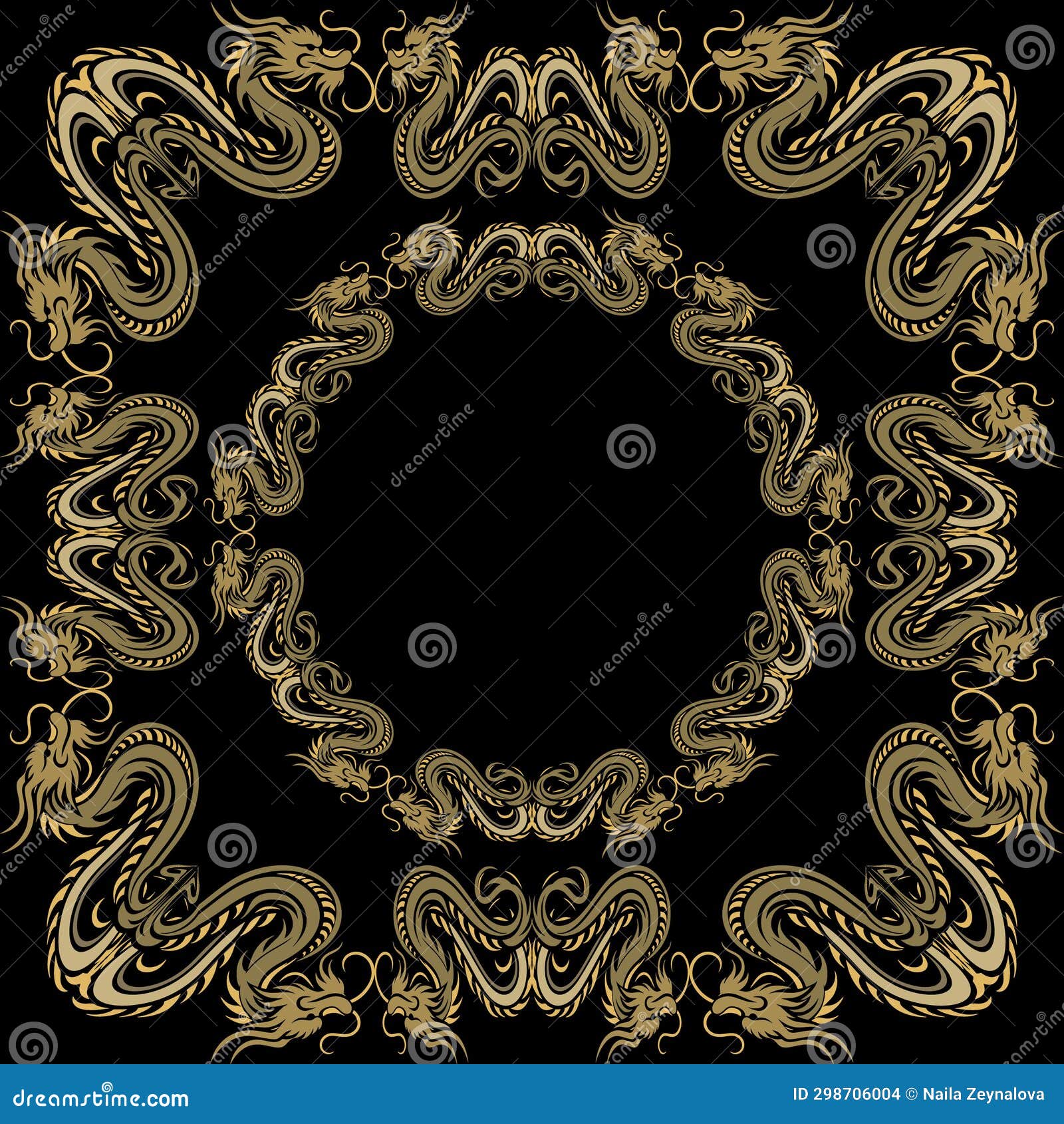 gold chinese dragons frames borders space for text seamless patterns. happy chinese new year 2024 zodiac sign, year of the dragon