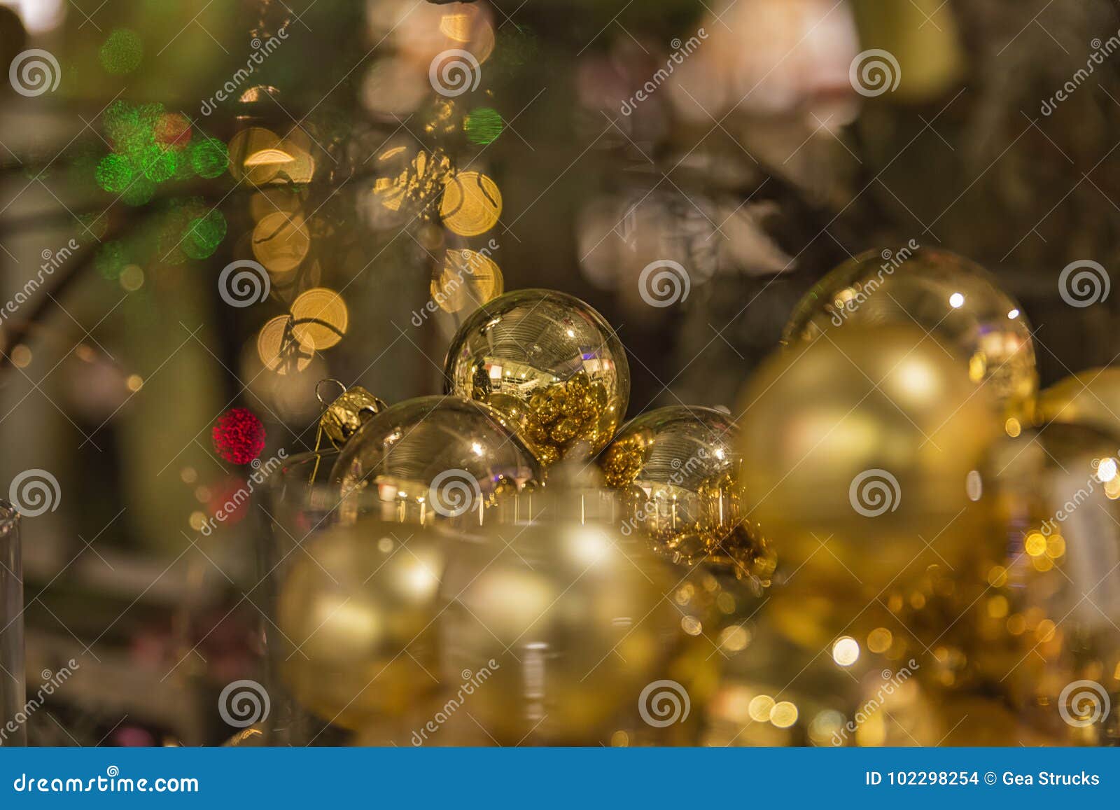 Golden Christmas Balls Hanging in a Tree Stock Photo - Image of ...