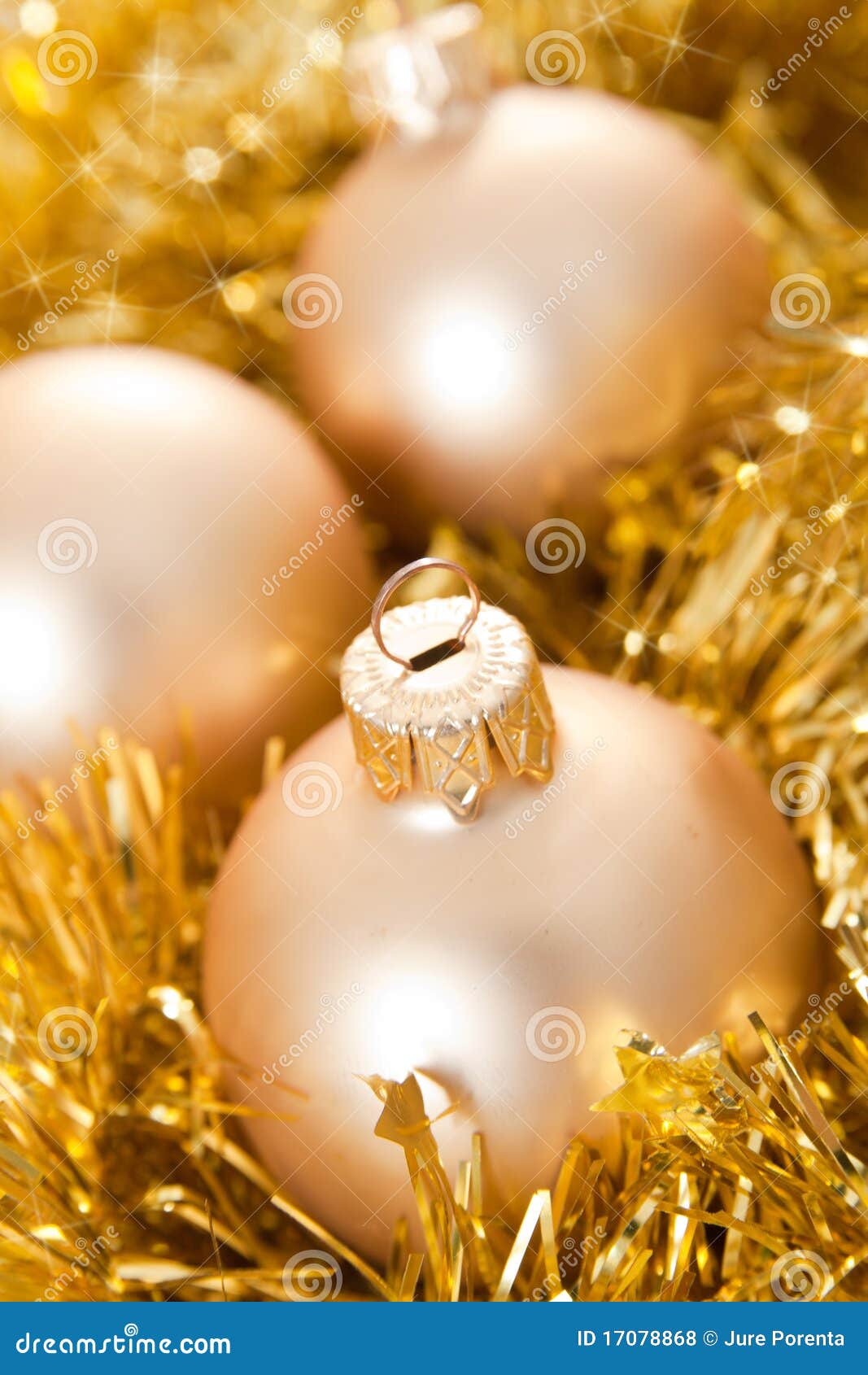 Gold Christmas baubles stock photo. Image of defocused - 17078868