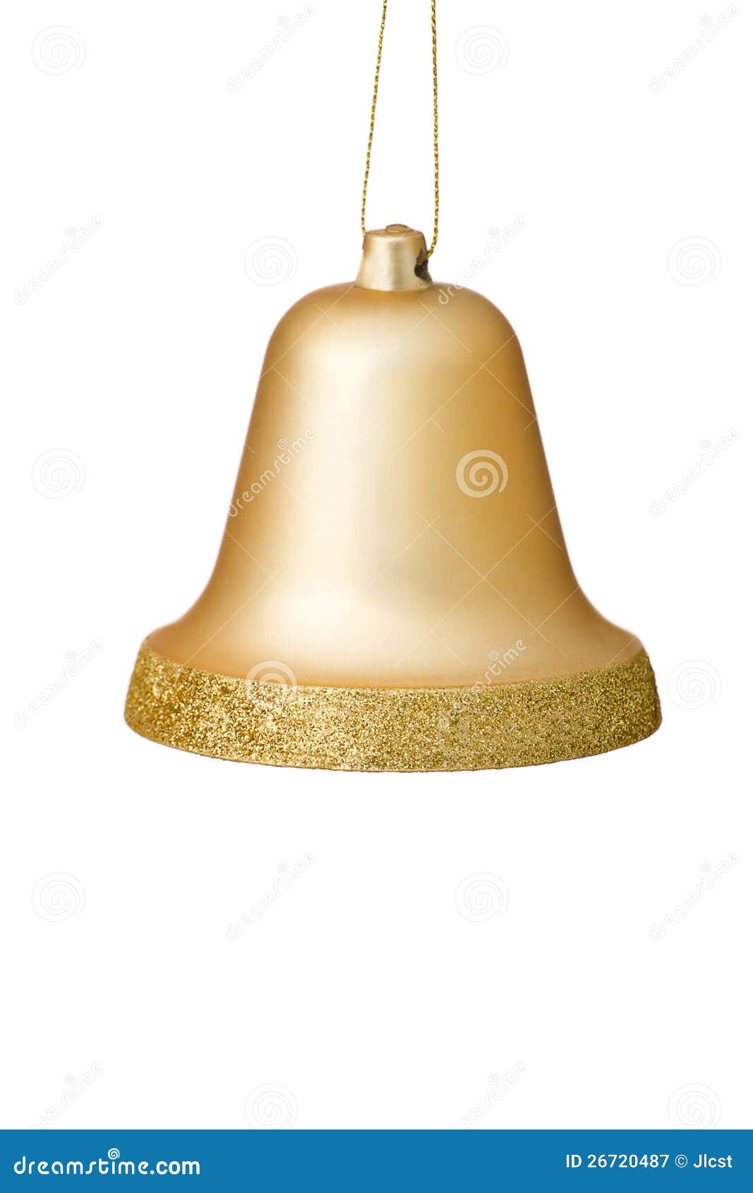 Gold Christmas Bell Ornament on White Background. Stock Image - Image