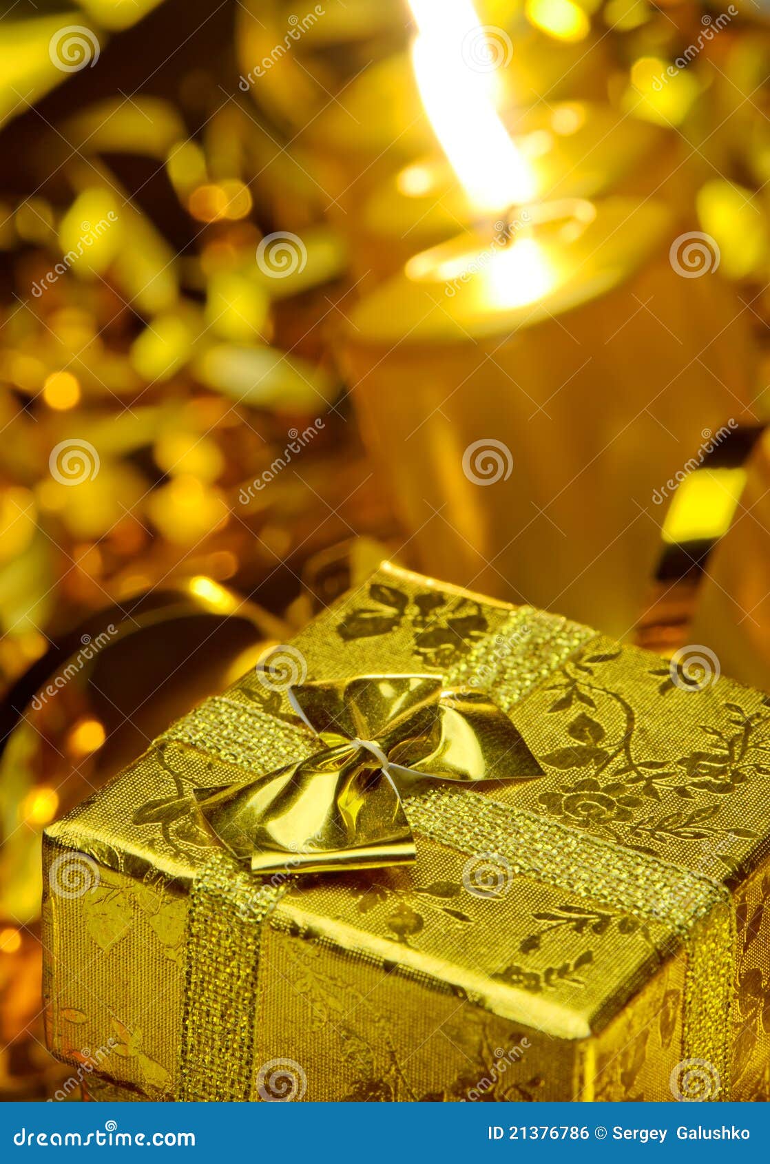 Gold Christmas Candles and Gold Gift Boxes Stock Photo Image of holiday, gift 21376786