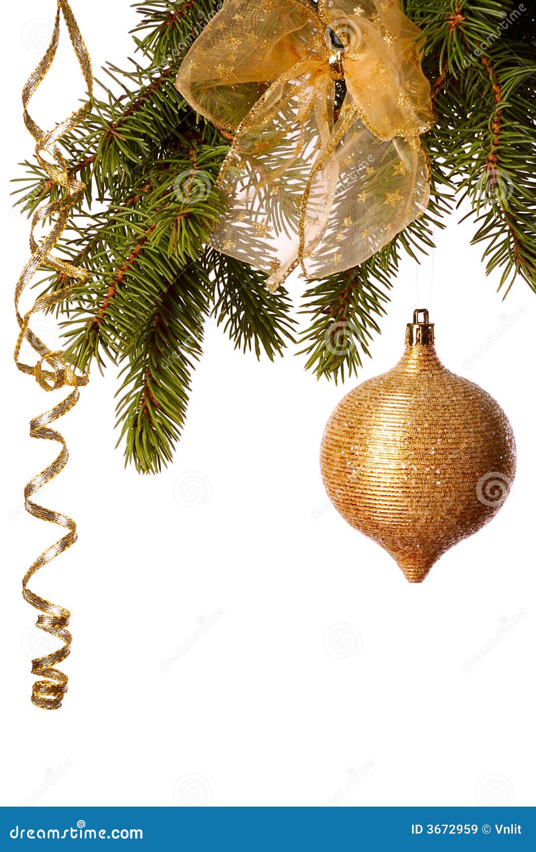 Gold Christmas decoration stock image. Image of bulb, ribbon  3672959