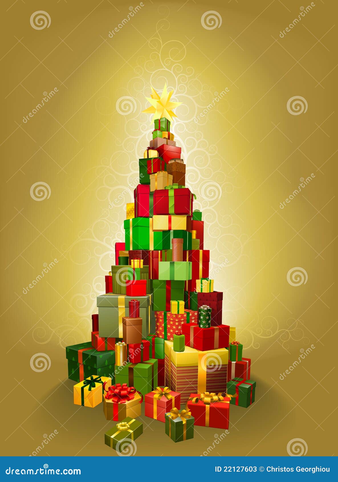 Gold Christmas Present Tree Illustration Stock Photos 