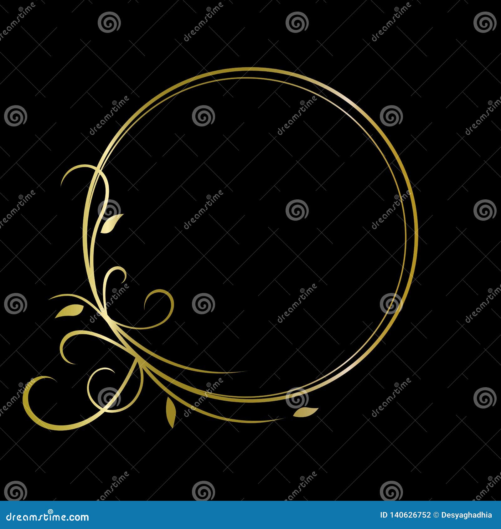 Gold Circle Floral Frame Elegant Decorative Element Design Stock