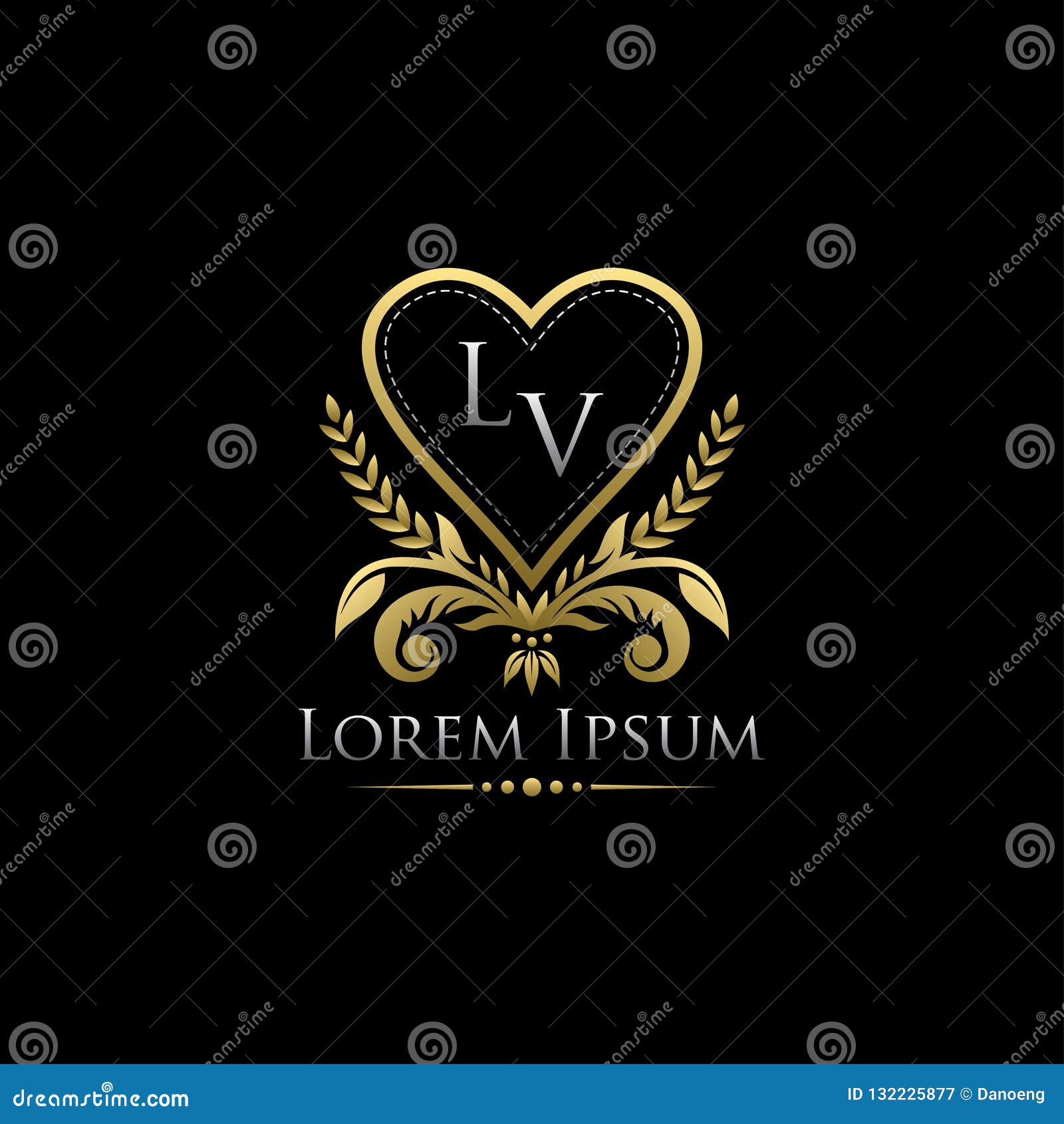 Gold Classy Love Heart LV Letter Logo Stock Illustration - Illustration of  heraldic, calligraphic: 132225877