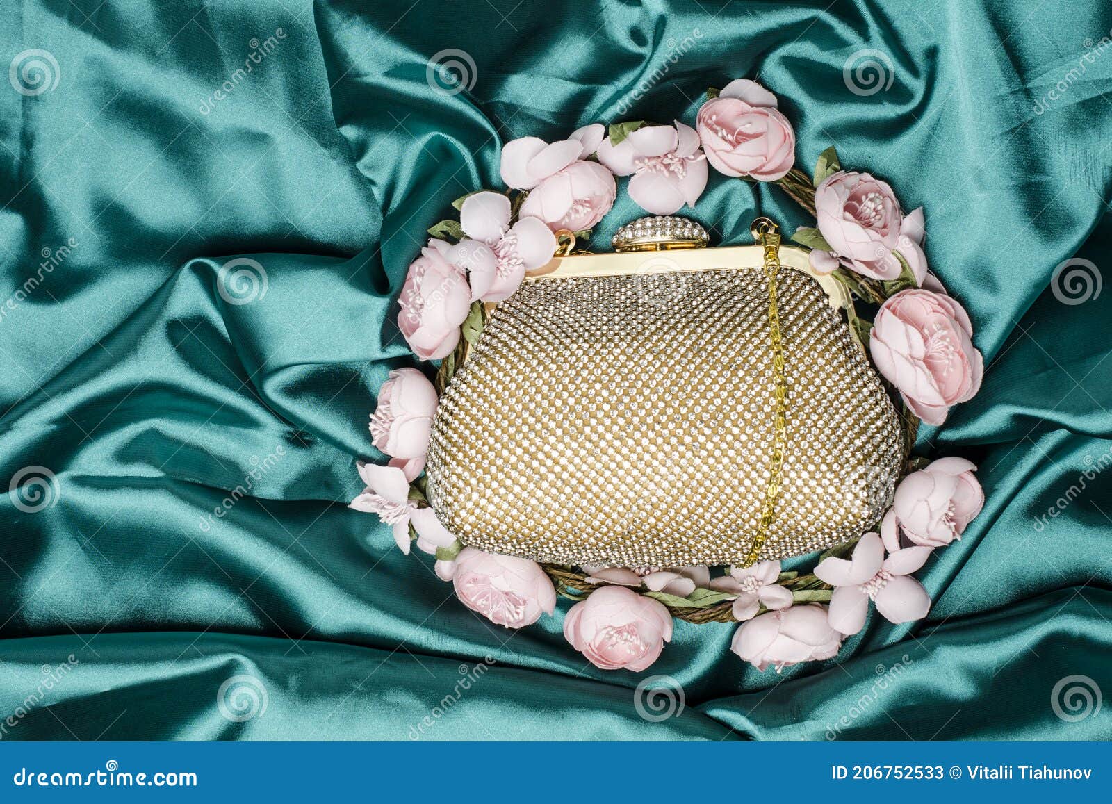 Gold Clutch in Flowers on Silk Stock Image Image of gold, luxury 206752533