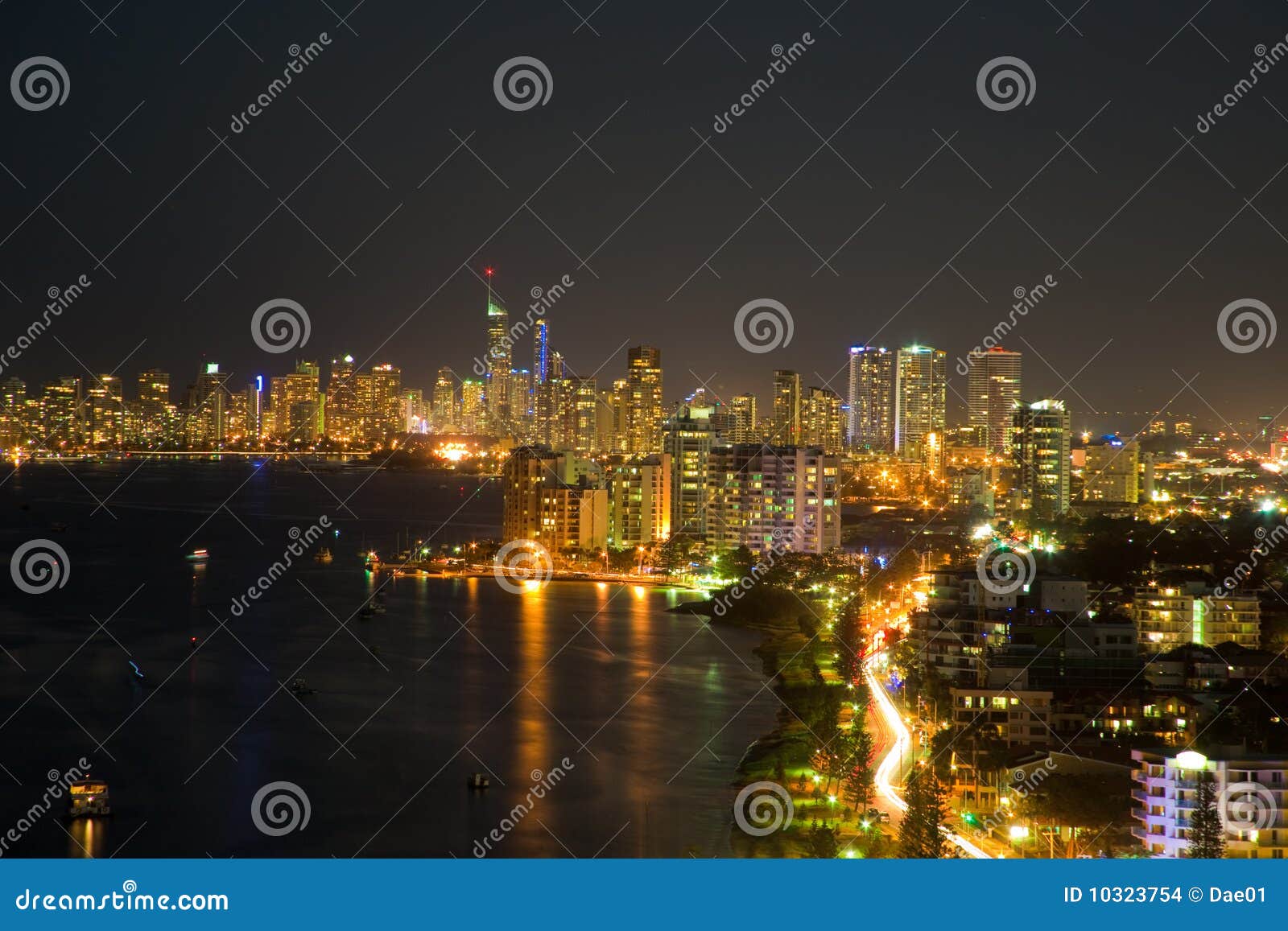 Gold Coast at night stock photo. Image of surfers, ocean 10323754