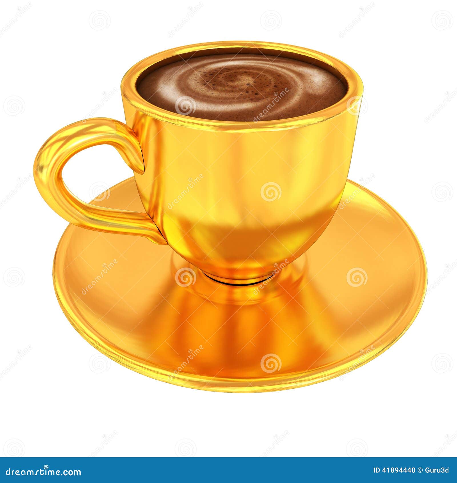 Gold Coffee Cup on Saucer on a White Stock Illustration Illustration