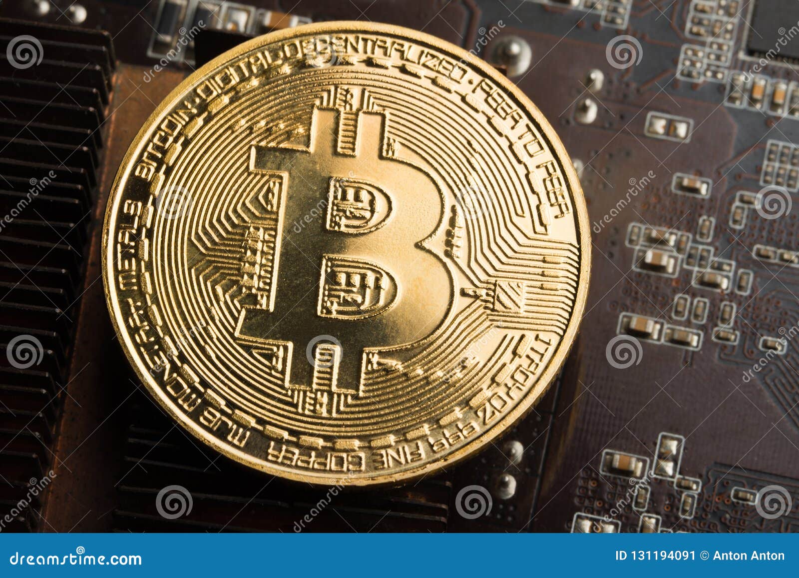 Gold Coin Bitcoin On The Graphics Card Stock Image - Image of concept ...