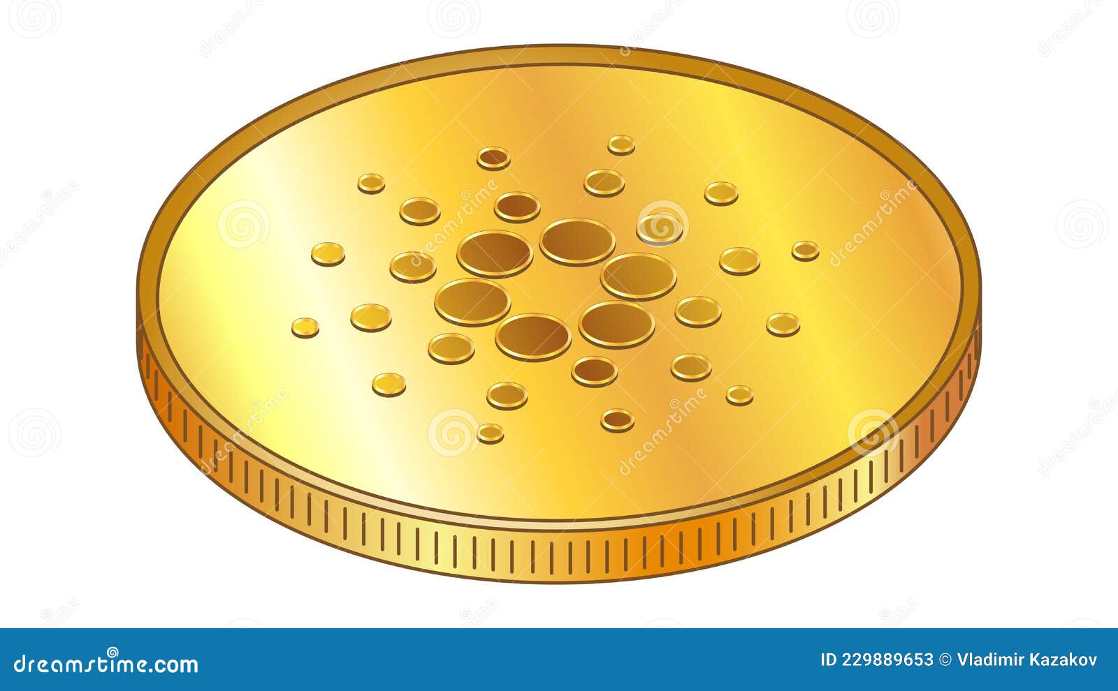 Gold Coin Cardano ADA in Isometric Top View Isolated on White. Stock ...