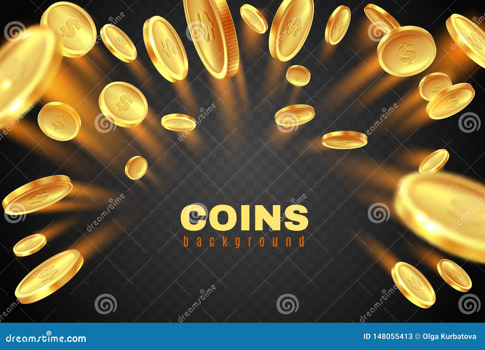 gold coin explosion. golden dollar coins rain. game prize money splash. casino jackpot  concept  on black