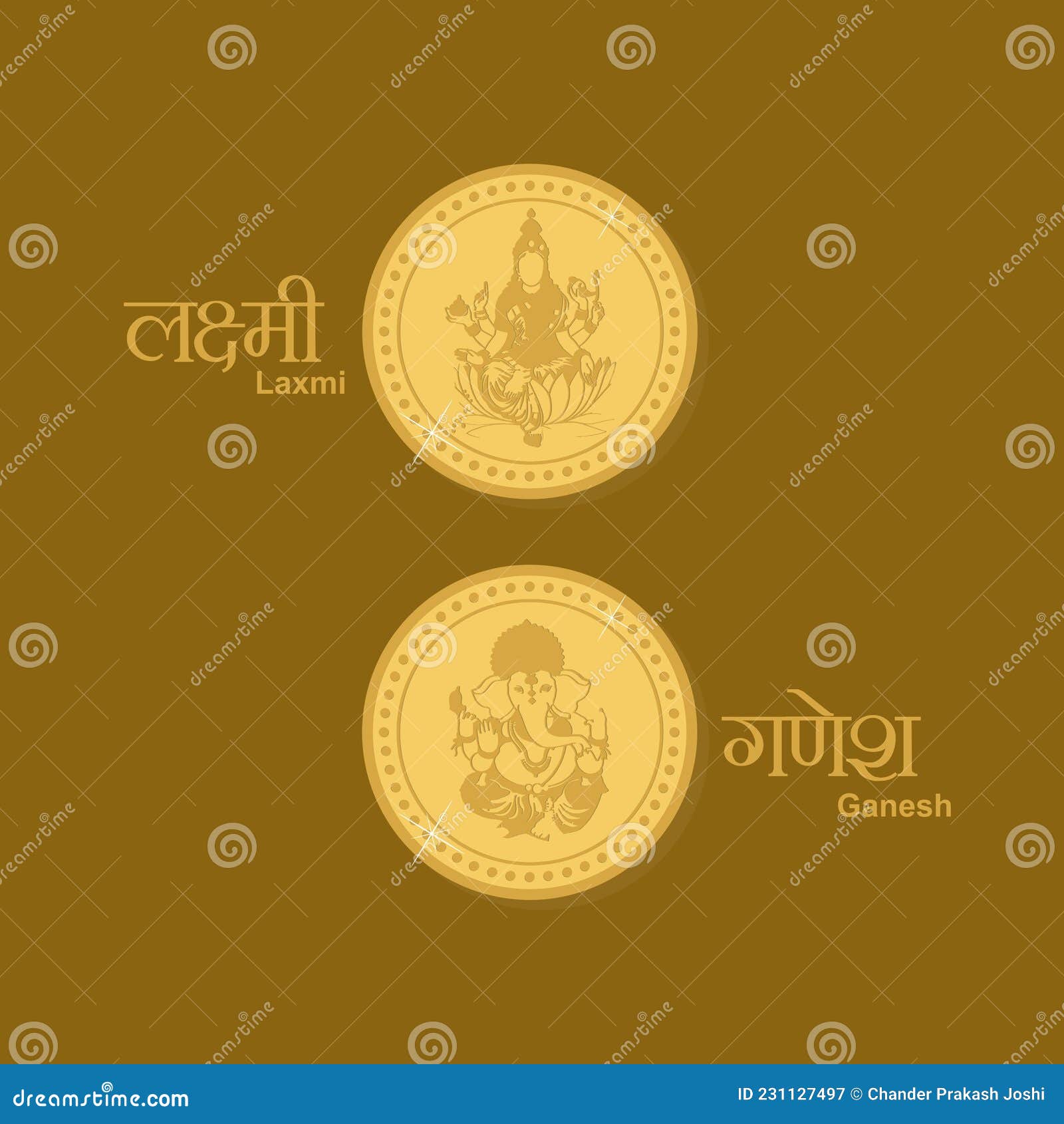 gold coin  of goddess laxmi and lord ganesha.