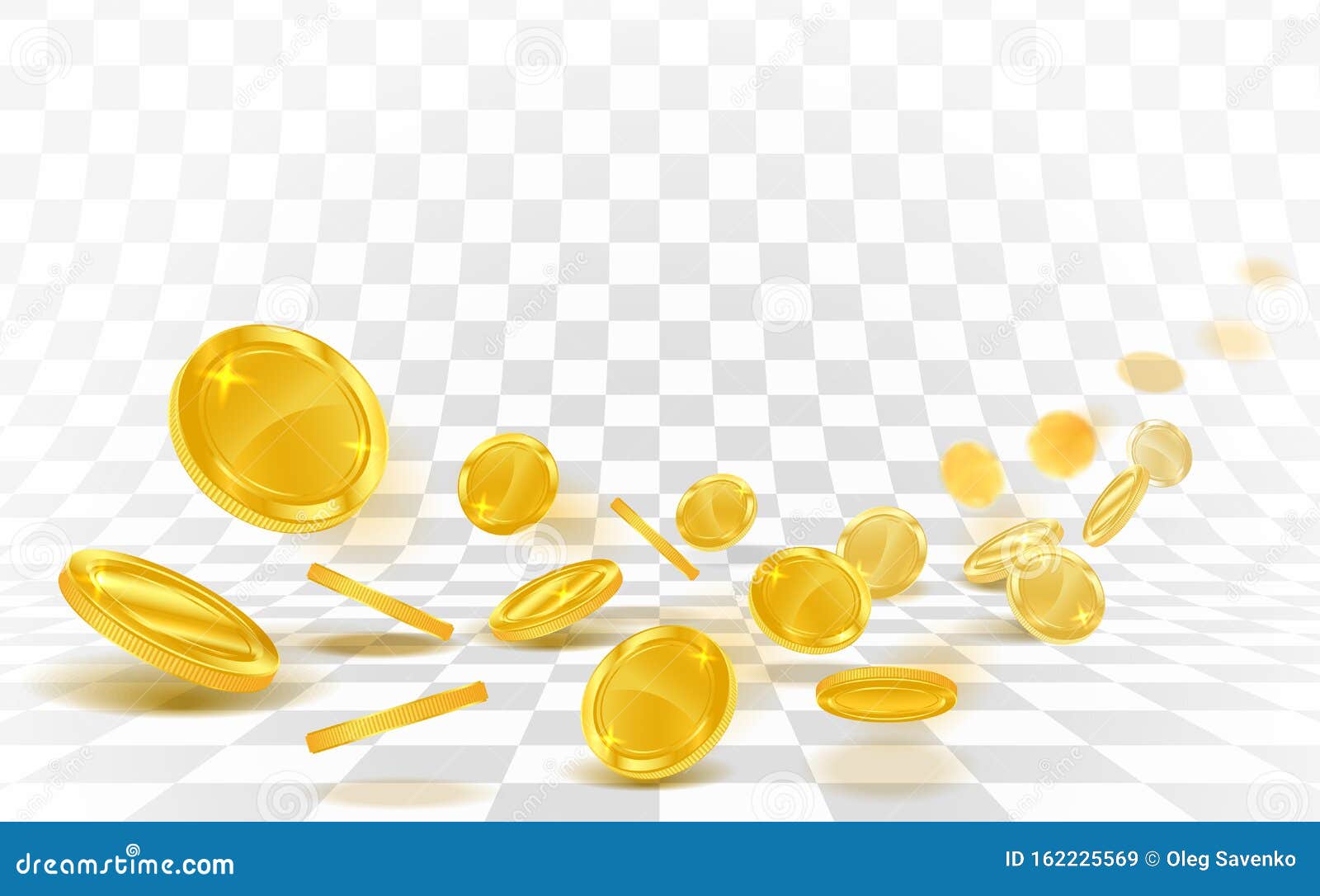 gold coins falling strew on a white background.