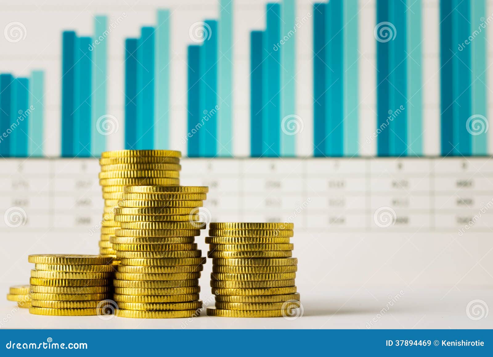 gold coins with financial chart