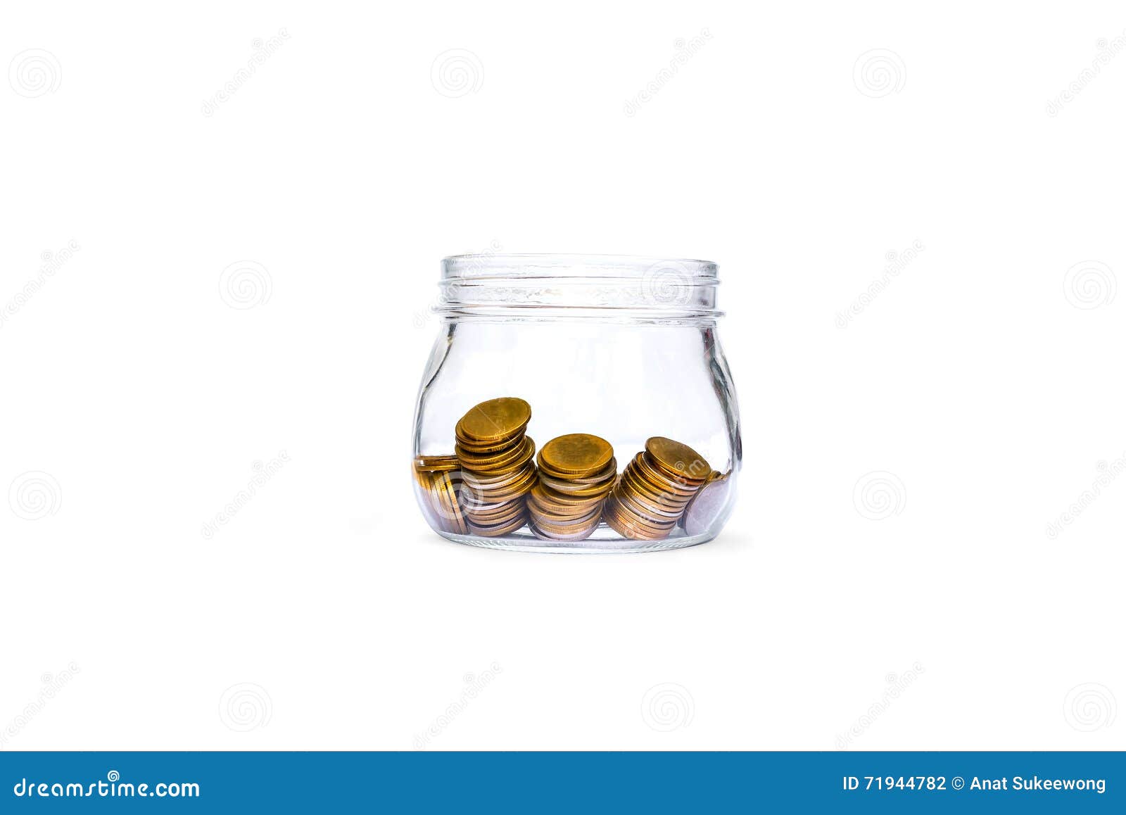 Gold coins in glass jars stock photo. Image of abundance 71944782