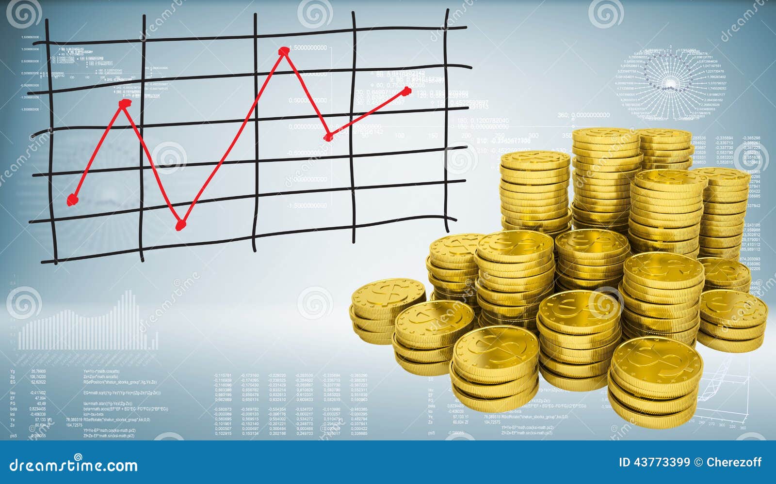 Gold Coins and Graph of Price Changes Stock Illustration Illustration