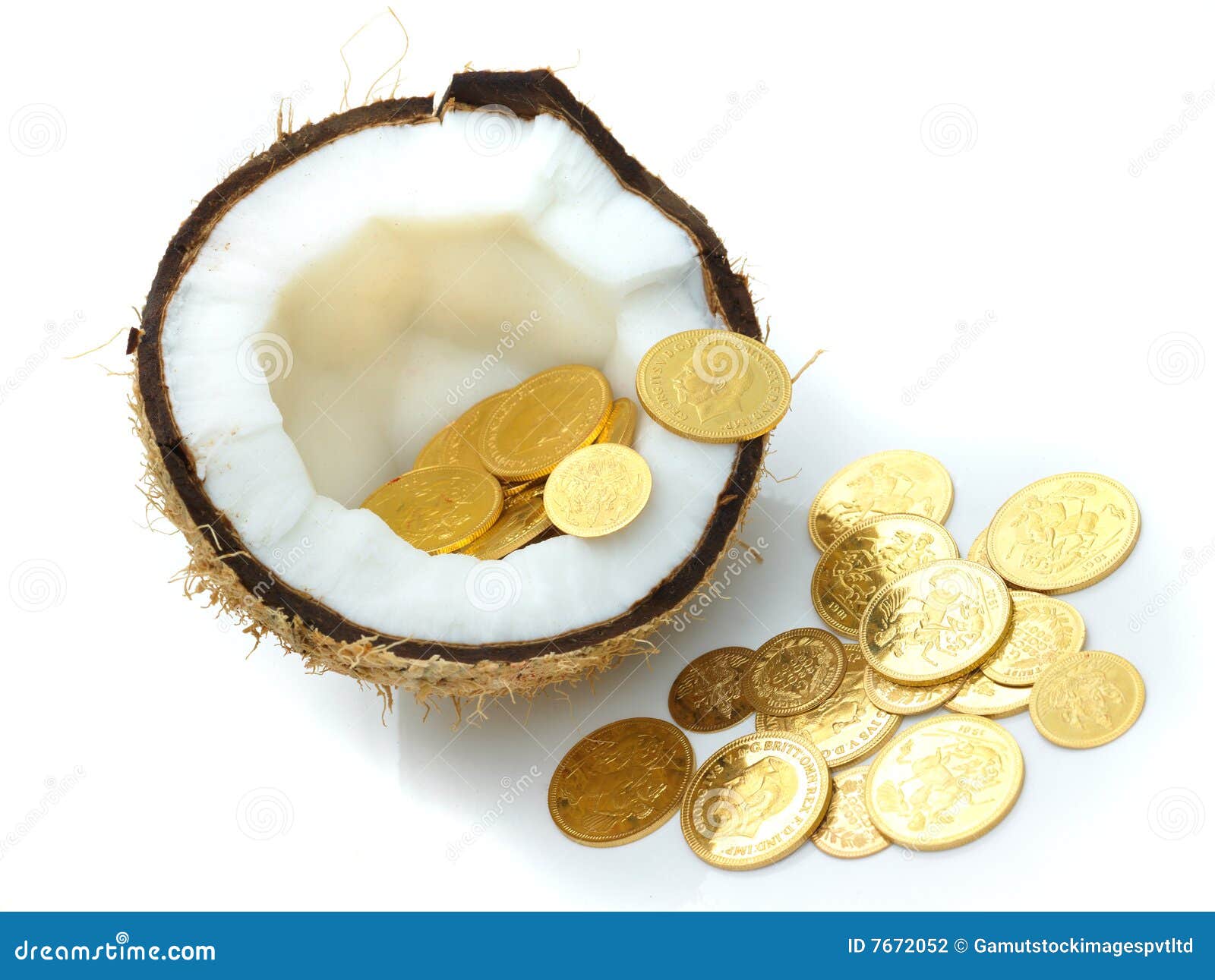 Gold Coins Kept Inside a Coconut Stock Photo Image of wealth