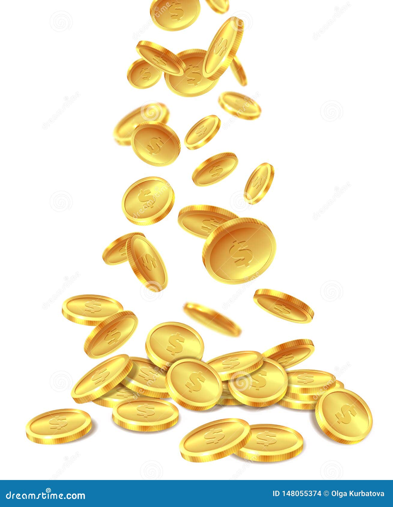 gold coins pile. golden coin money heap cash wealth, flying metal dollars treasure piles. casino jackpot win bonus