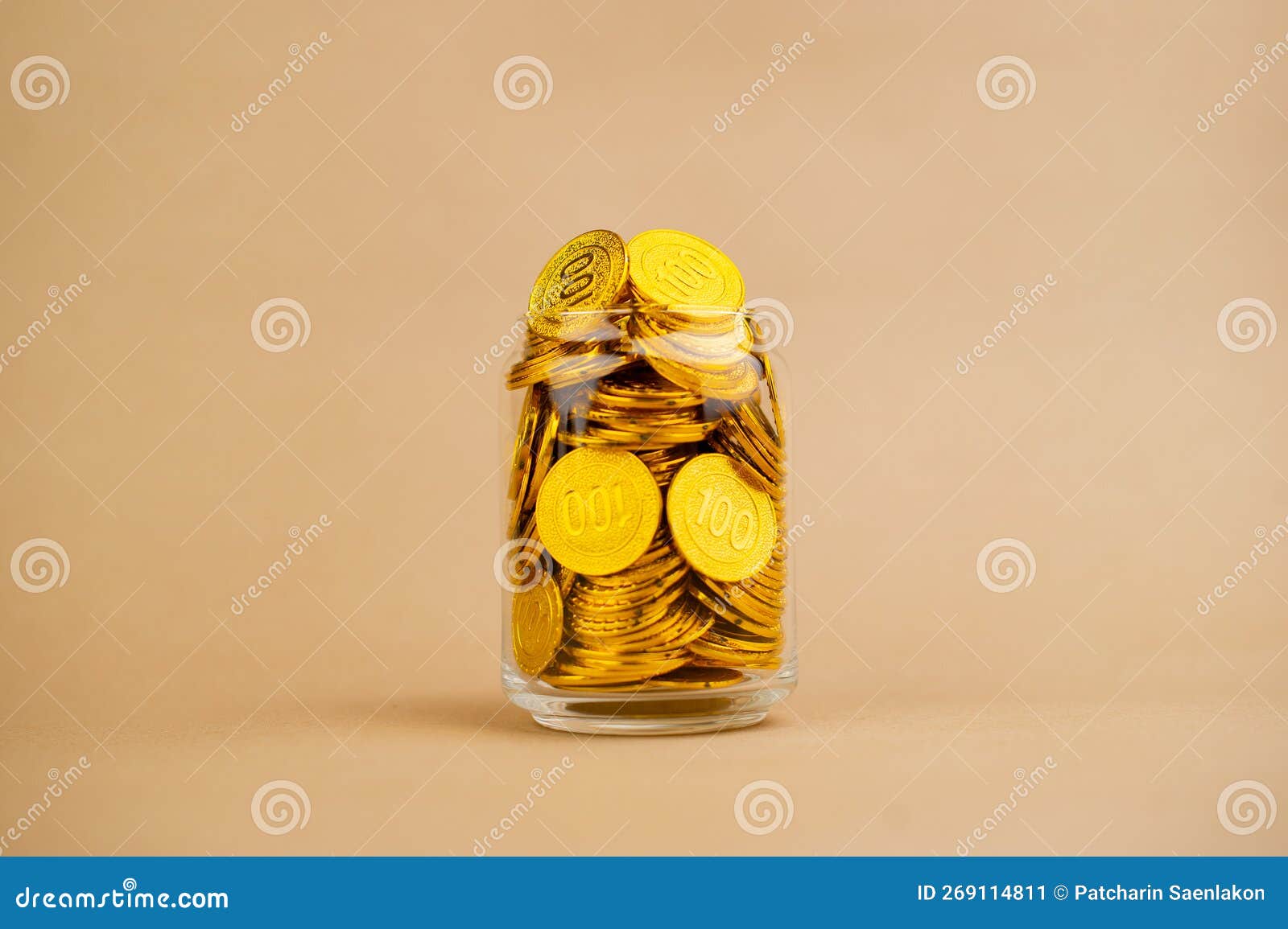 Gold Coins Save Gold Coins in Glass Jars. Concept Stock Image Image