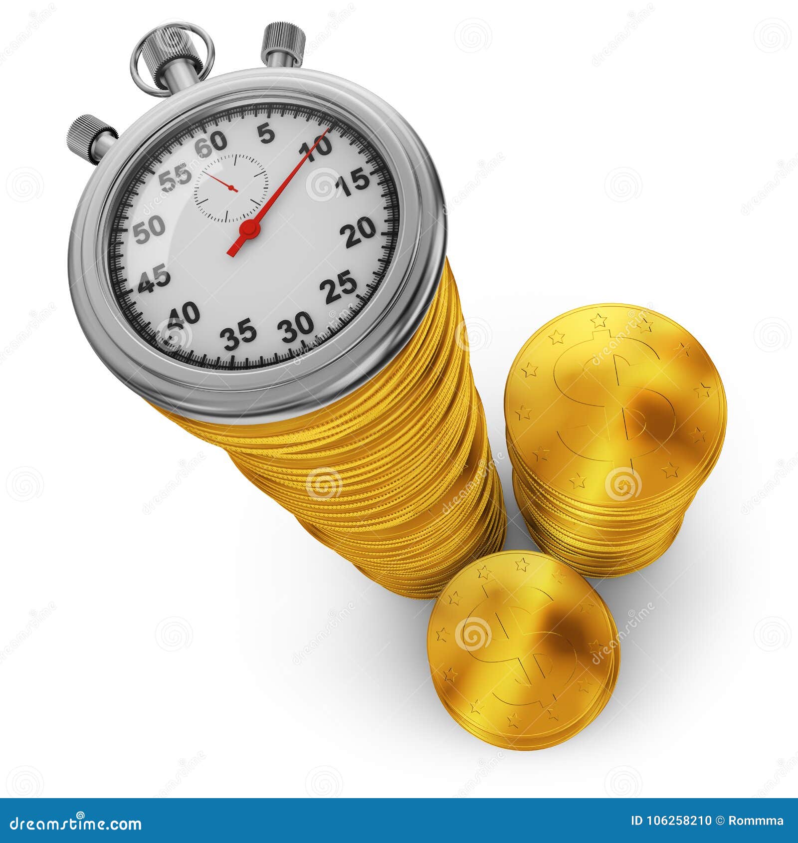 Gold coins and a stopwatch stock illustration. Illustration of golden