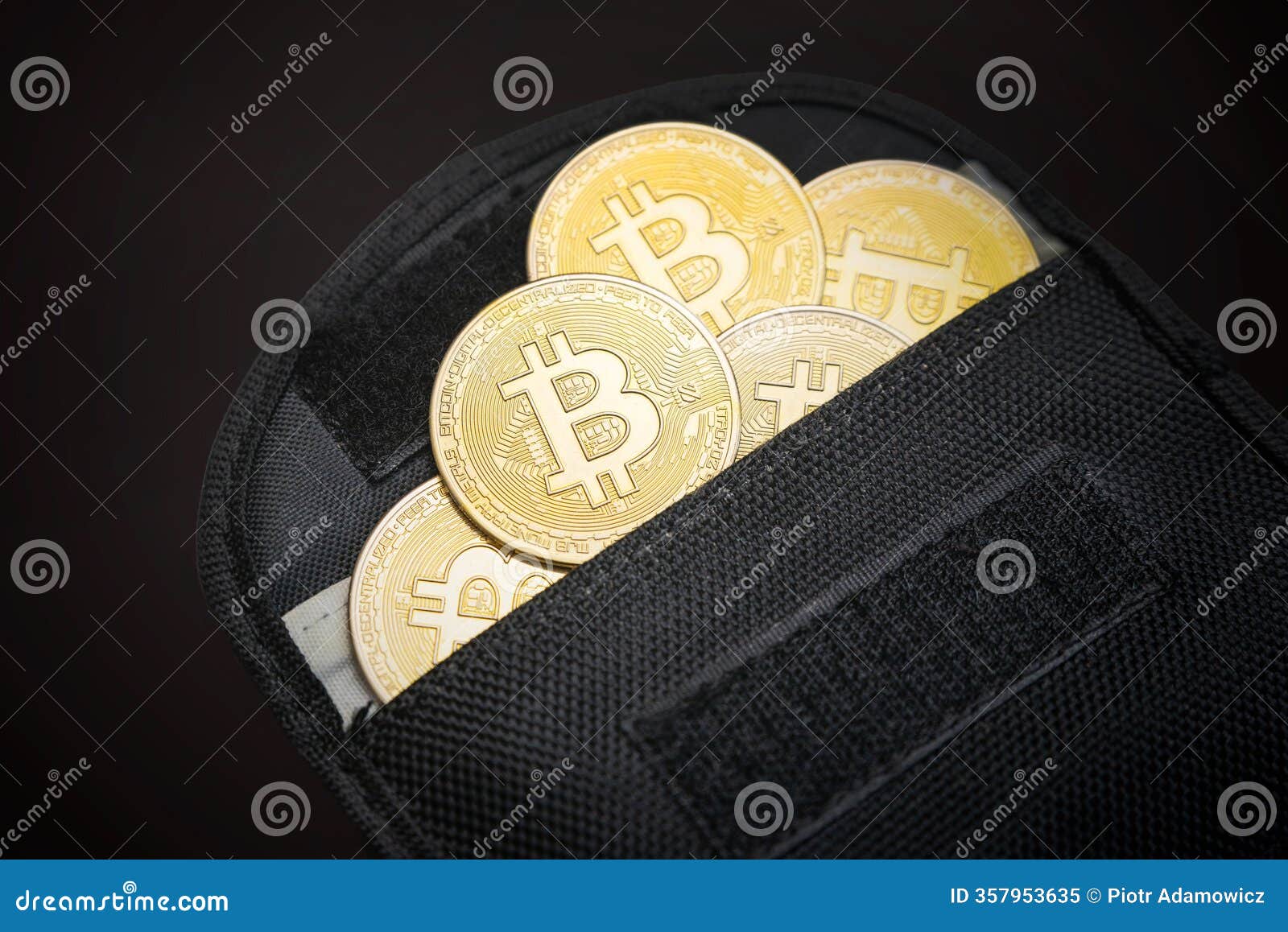Gold Colored Bitcoin in Black Wallet Stock Image - Image of color,  futuristic: 357953635