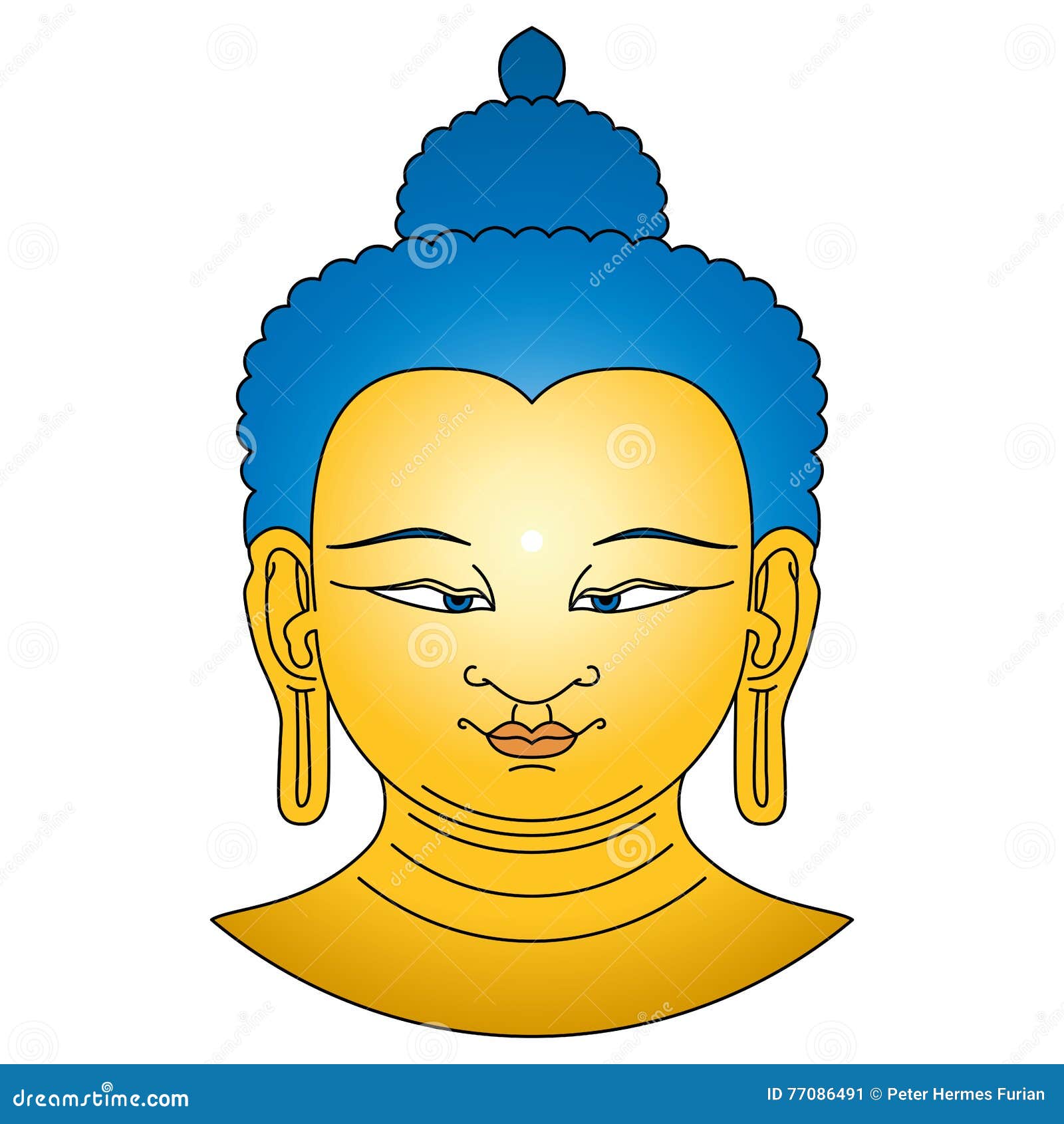 gold colored buddha head with blue hairs