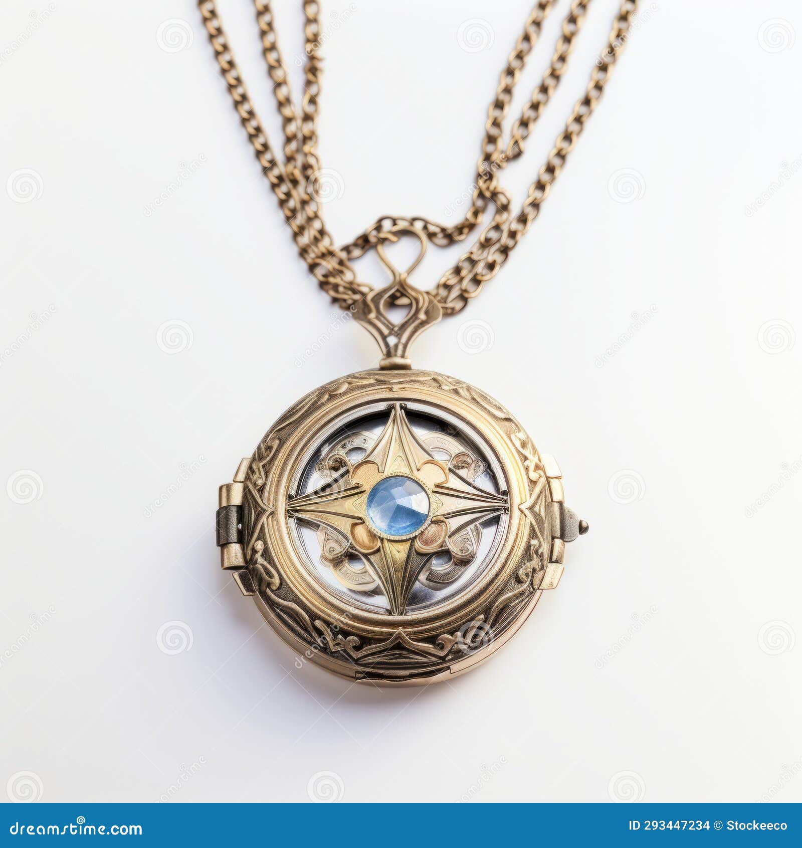 gold compass necklace with blue stones - inspired by sheikh