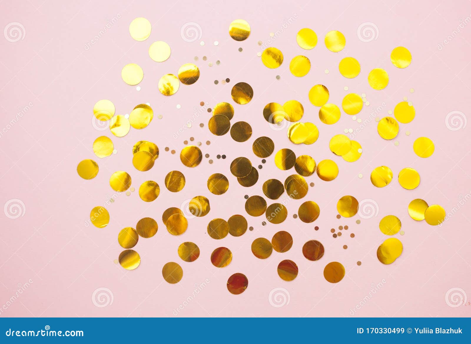 Gold Confetti, Glitter Over Pink Background. Holiday, Festive Backdrop