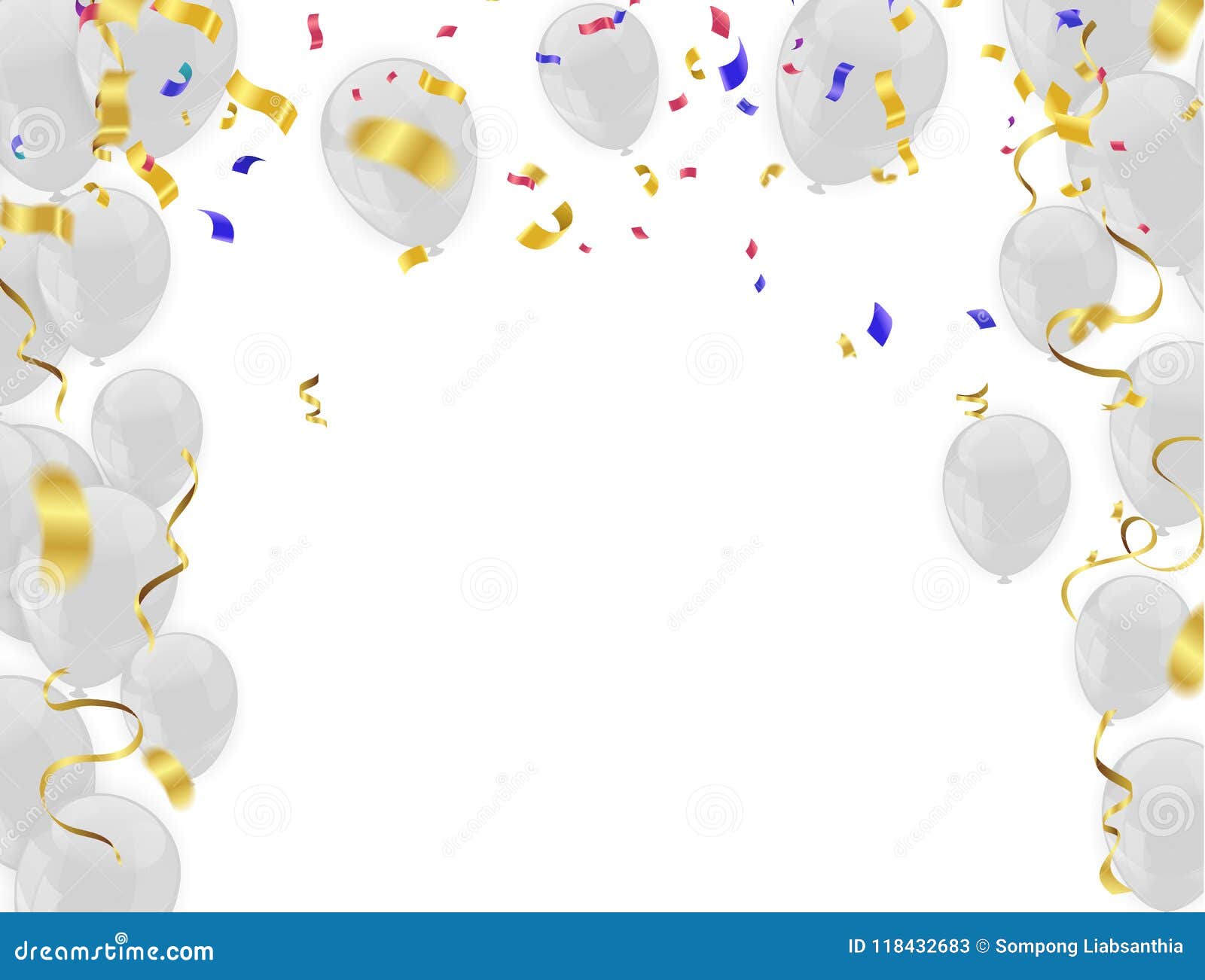 Gold Confetti Many Blue and Red Luxury on White Background. Celebration  Event and Party with White Balloons of Independence Day Stock Vector -  Illustration of white, card: 118432683