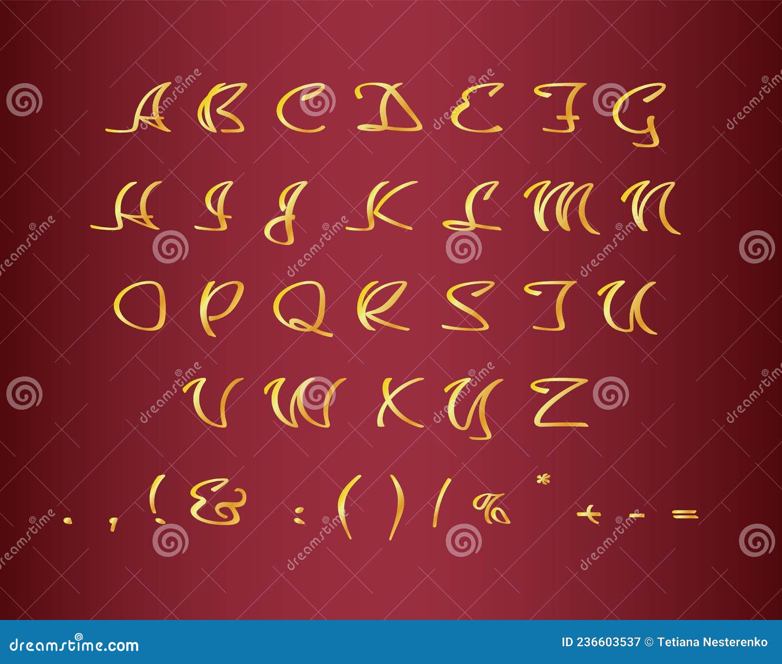 gold creative alphabet set for dark theme