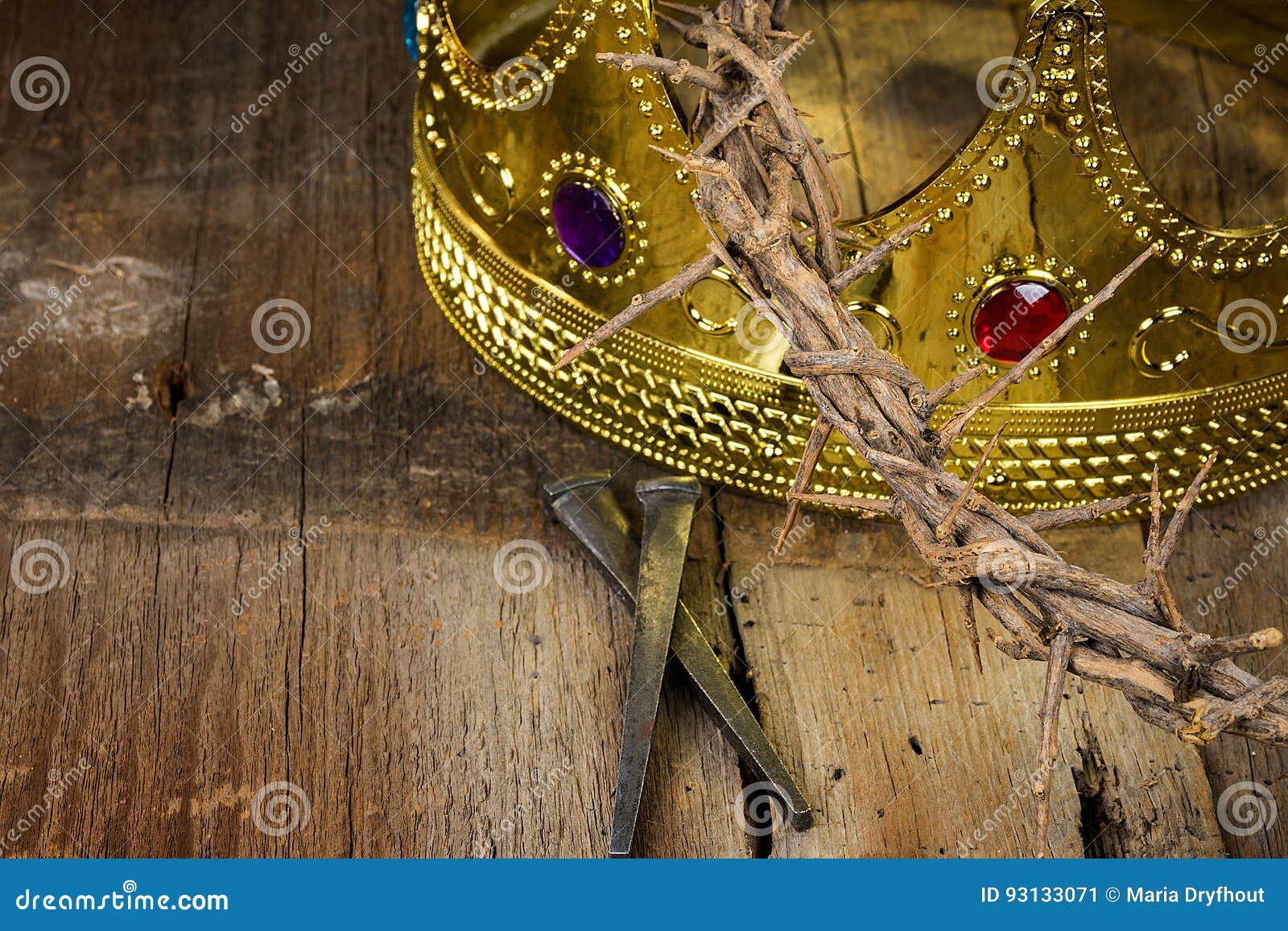 Gold Crown With Crown Of Thorns Stock Image - Image of religious, thorn