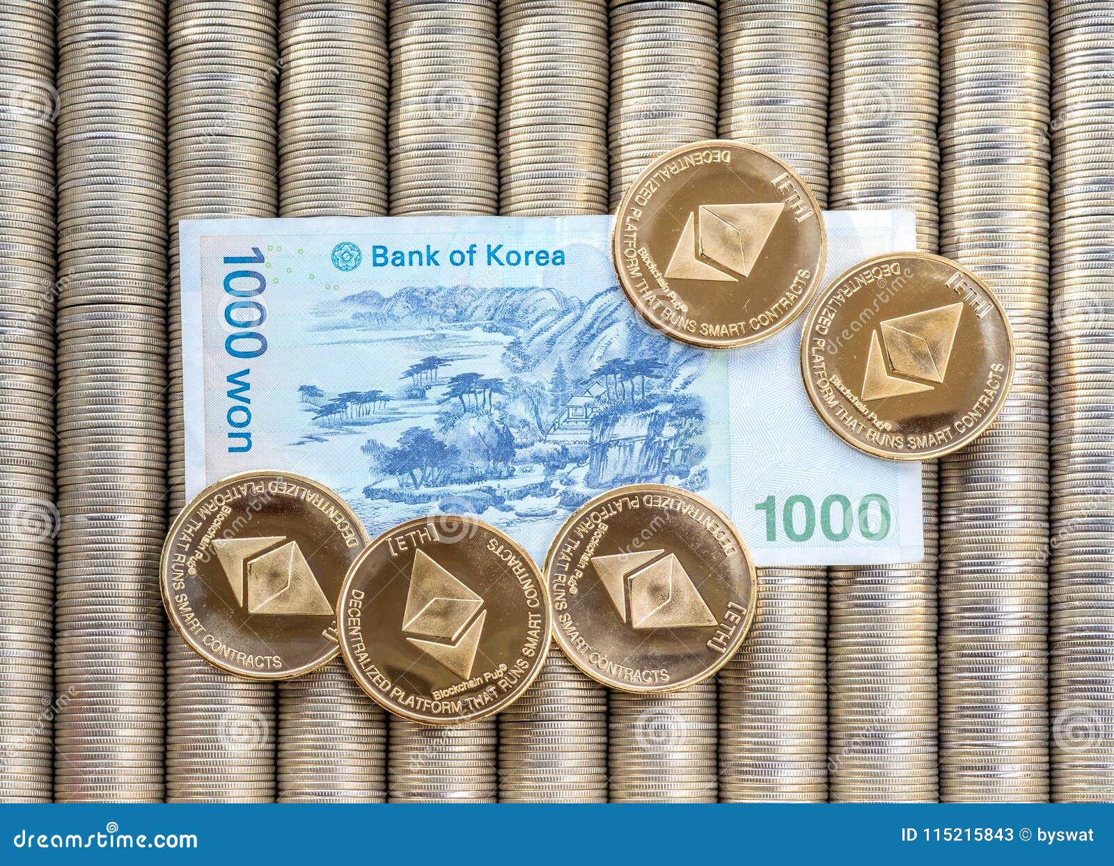 Gold Crypto Coins Ethereum ETH, Paper Denominations Korean ...