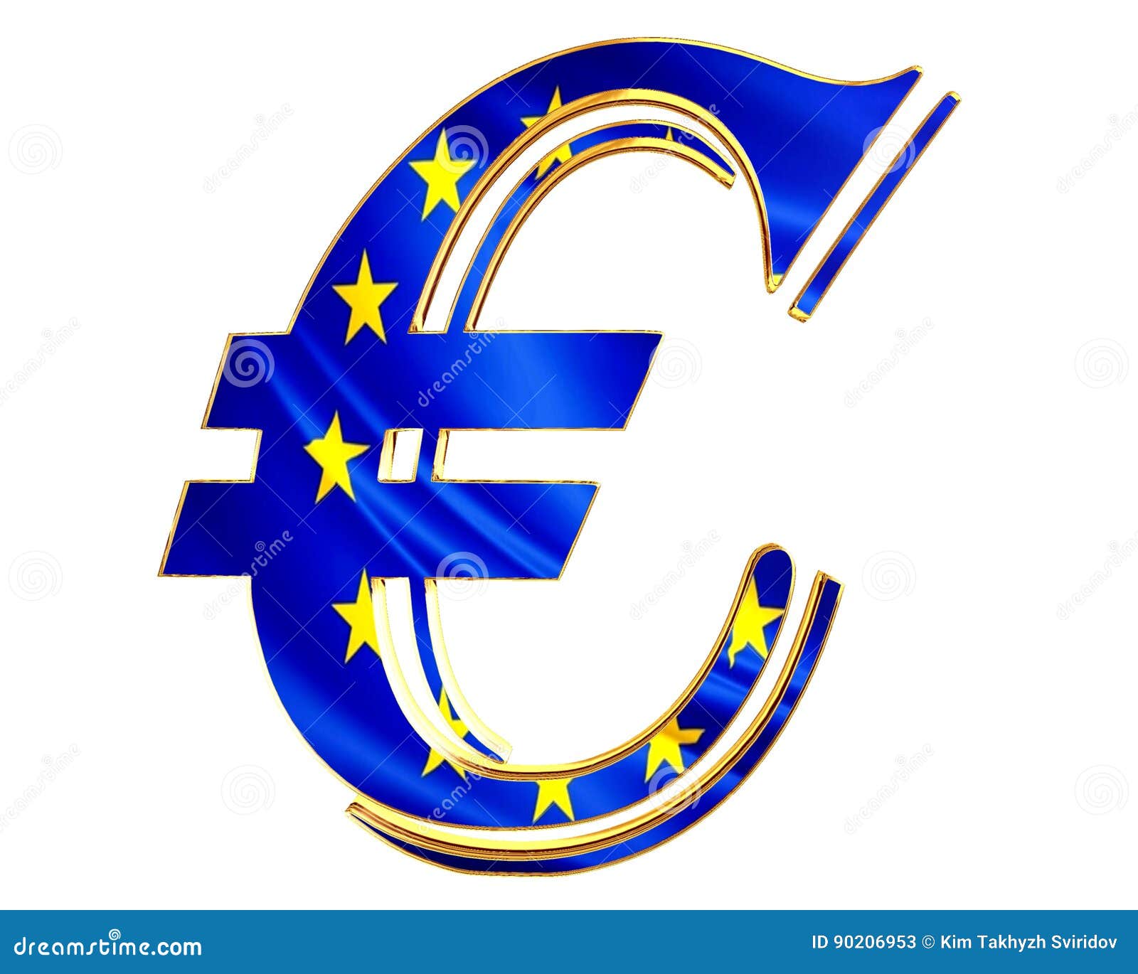 3d Render Of Gold Euro Sign On Colord Blue Background, Gold 1 Euro