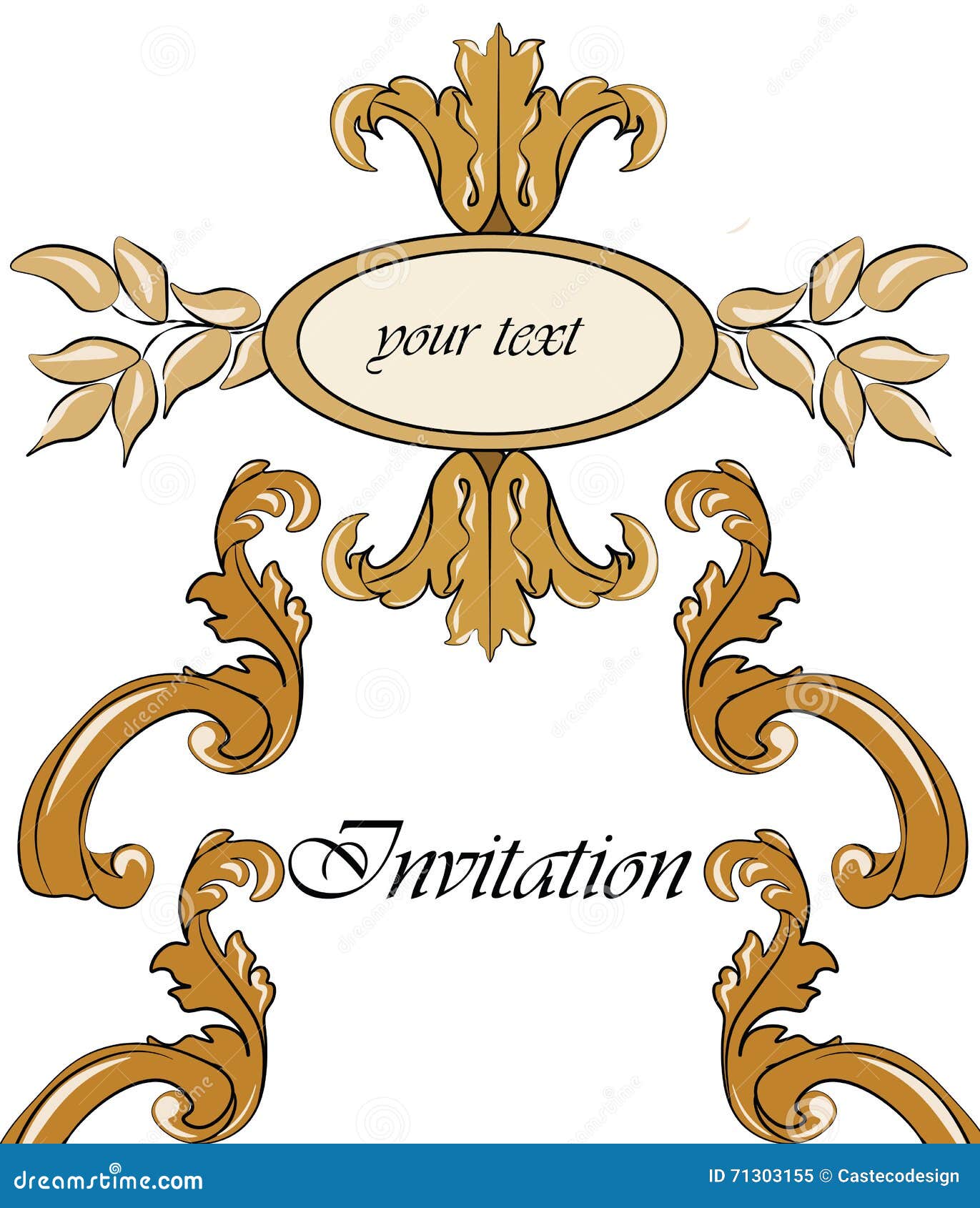 Gold Damask Ornament Invitation Stock Vector Illustration of classic