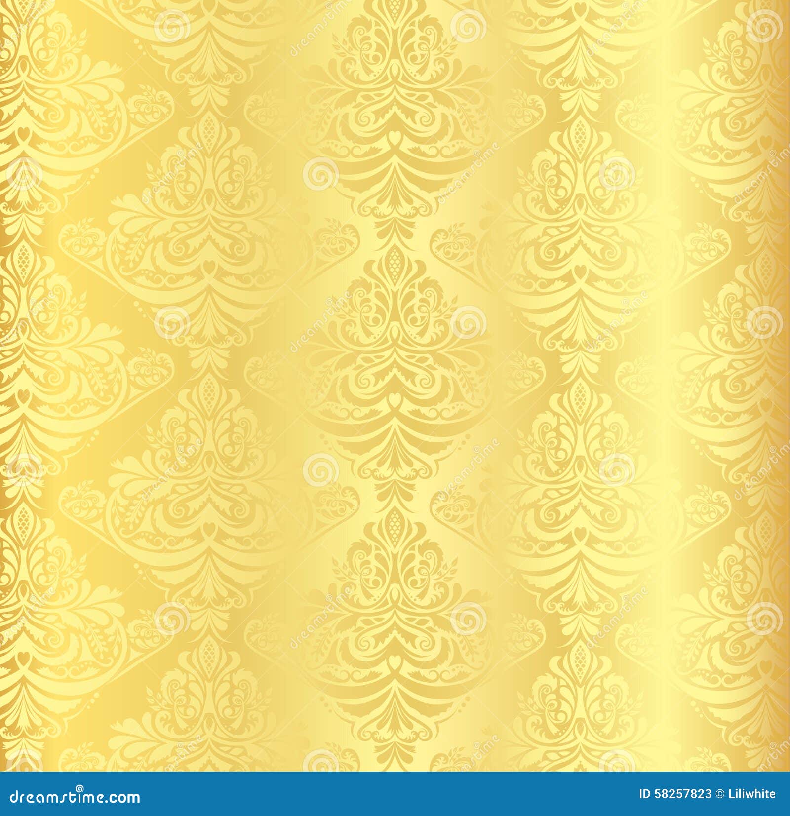 Gold Damask Pattern with Vintage Floral Ornament Stock Illustration