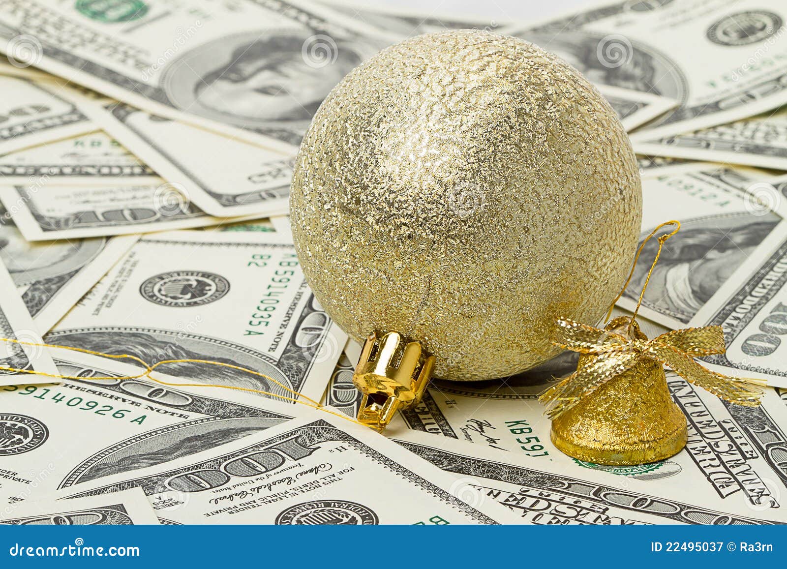Gold Decorative Ball and Bell Stock Image Image of dollar, ornament
