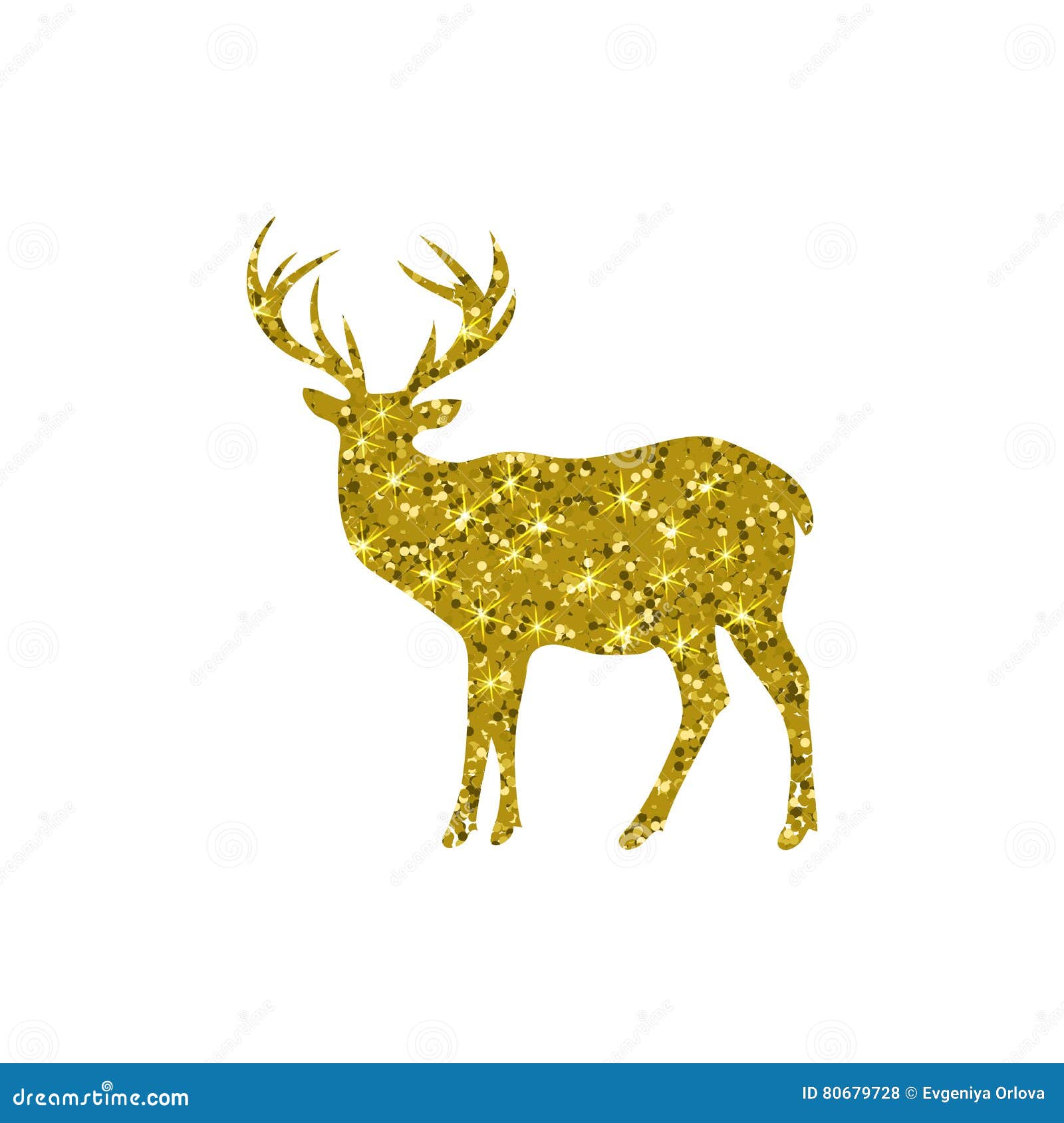 Gold Deer with Glitter, Silhouette, Isolated, Vector Illustration Stock