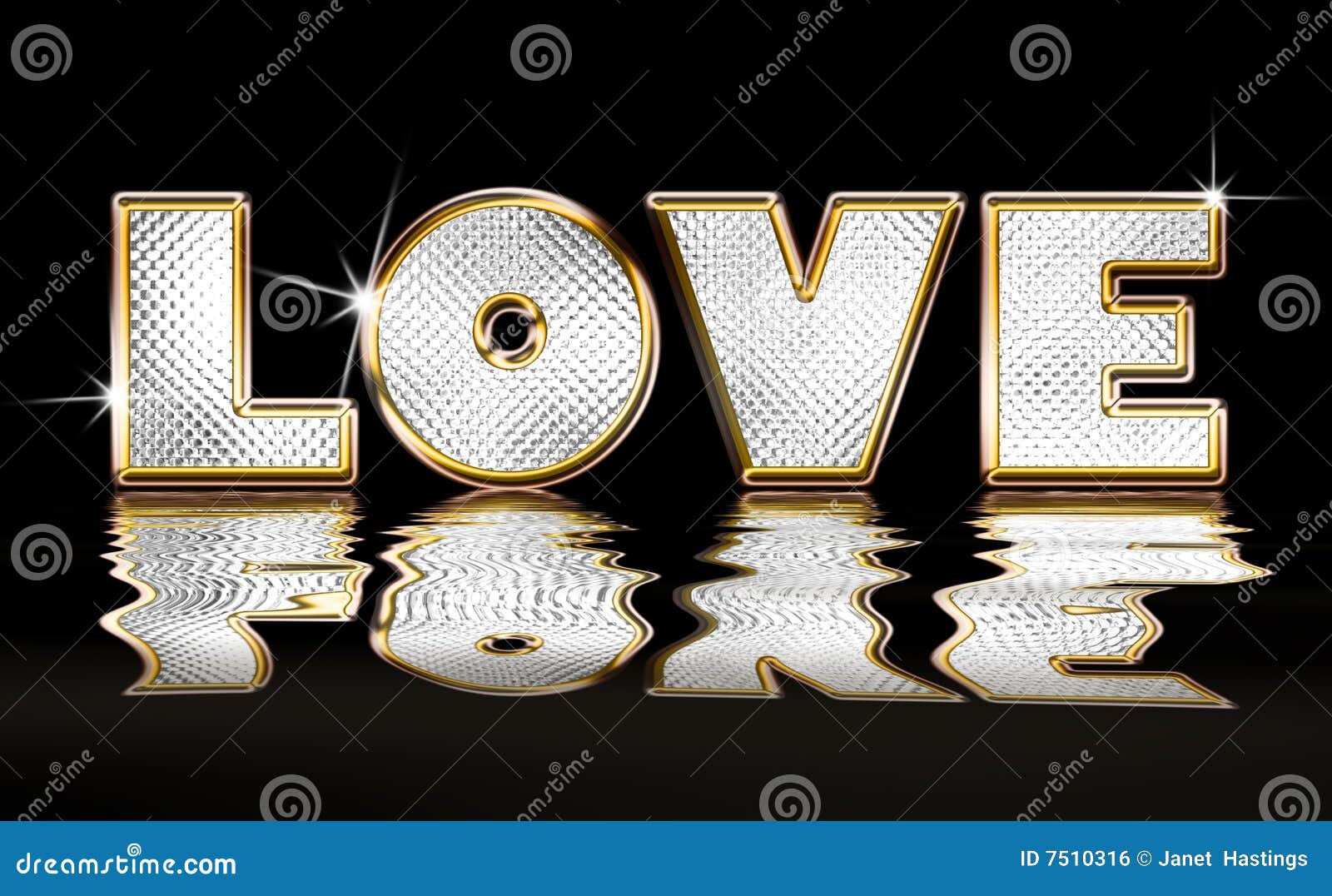 Gold and Diamond Graphic of the Word Love. Stock Illustration